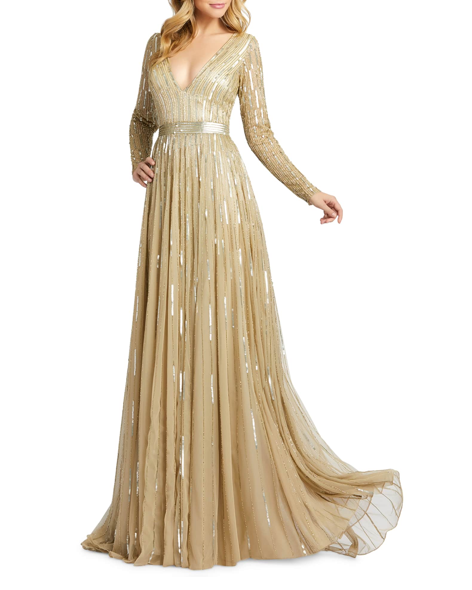 mac duggal long sleeve sequin gown