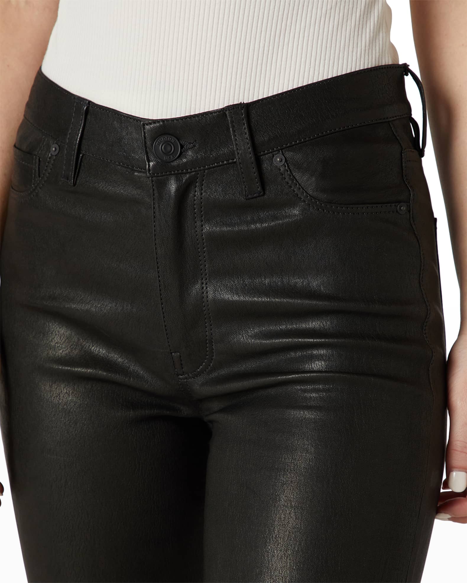 Hudson Barbara High-Rise Super Skinny Leather Pants | Neiman Marcus