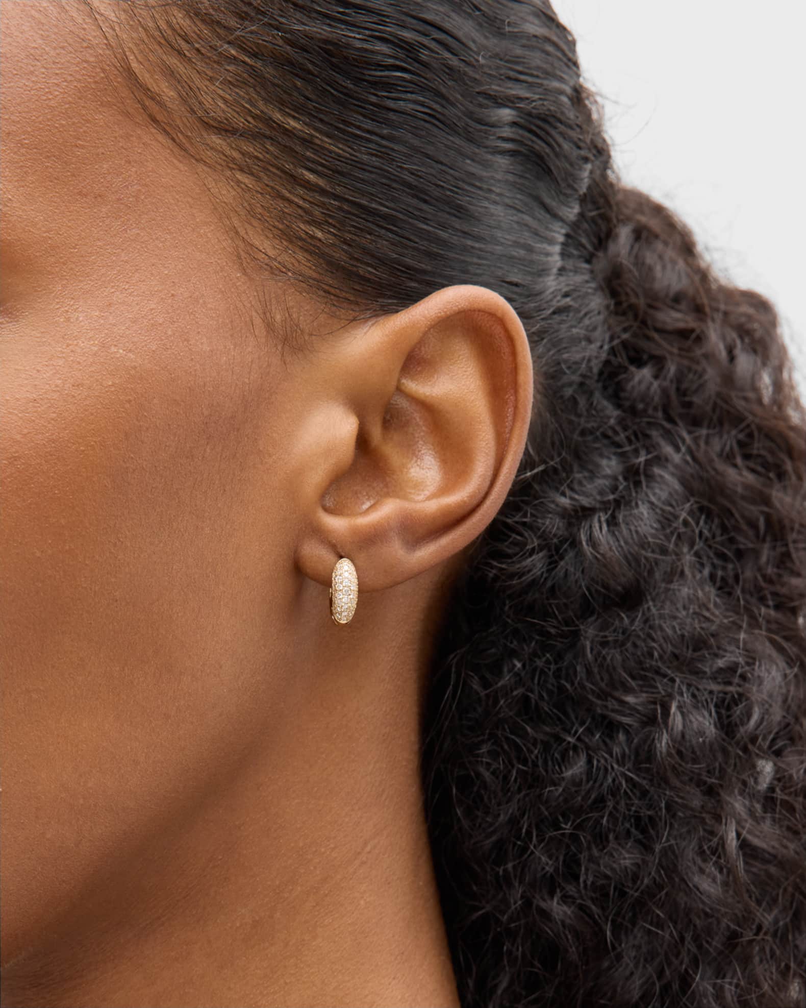 14k Puffy Diamond Huggie Hoop Earrings 1