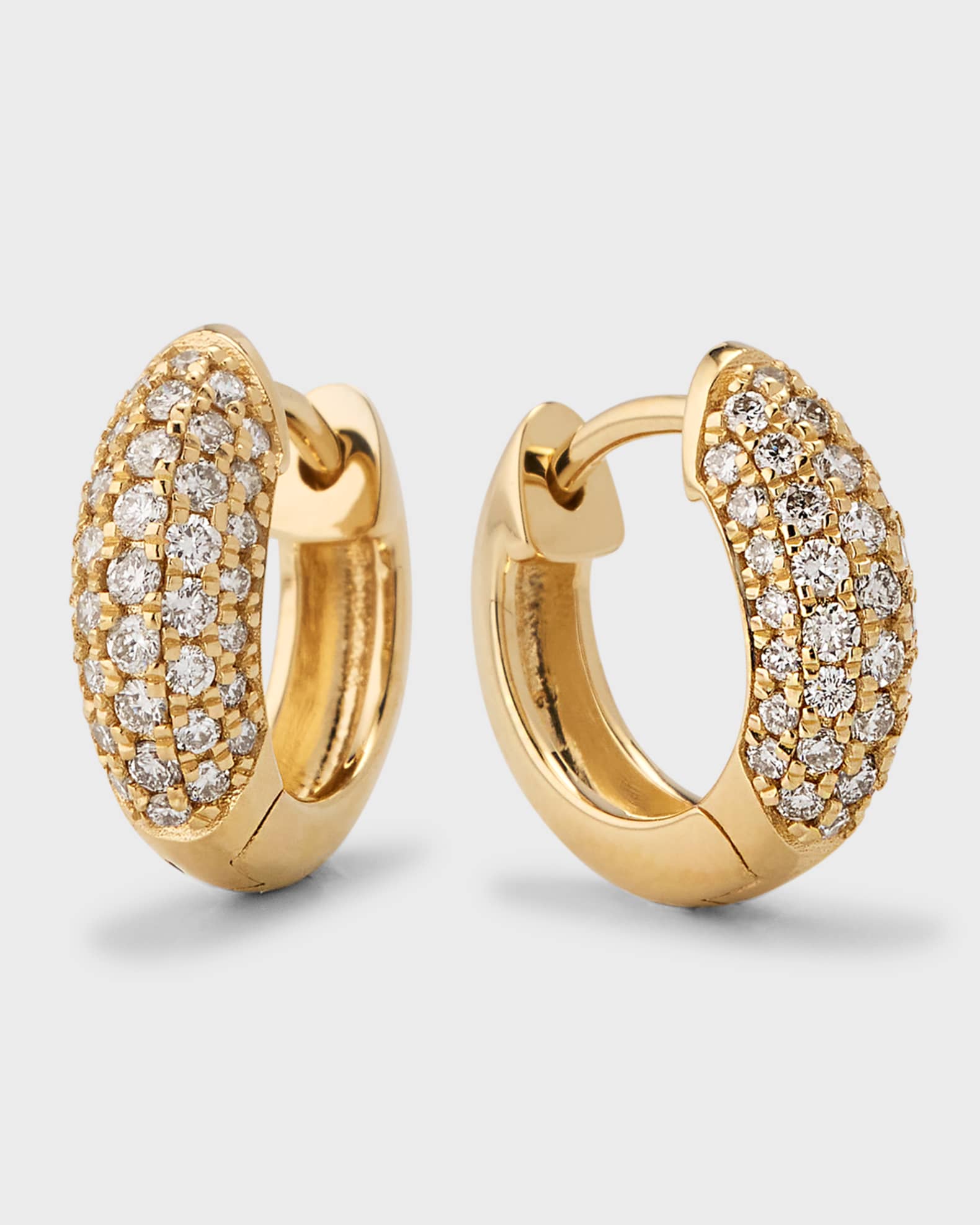 14k Puffy Diamond Huggie Hoop Earrings 0