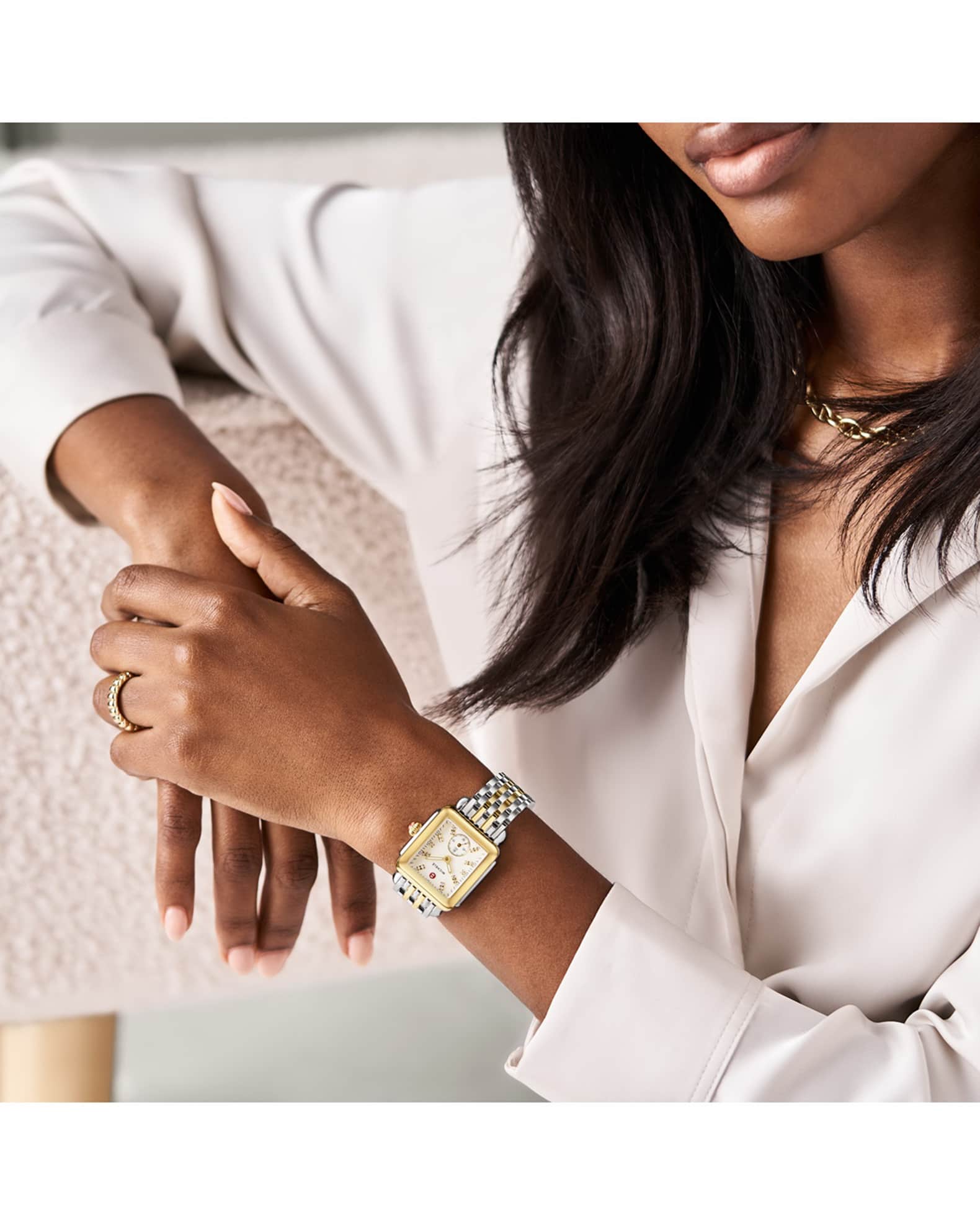 MICHELE Deco Mid Two Tone Diamond Dial Watch Neiman Marcus