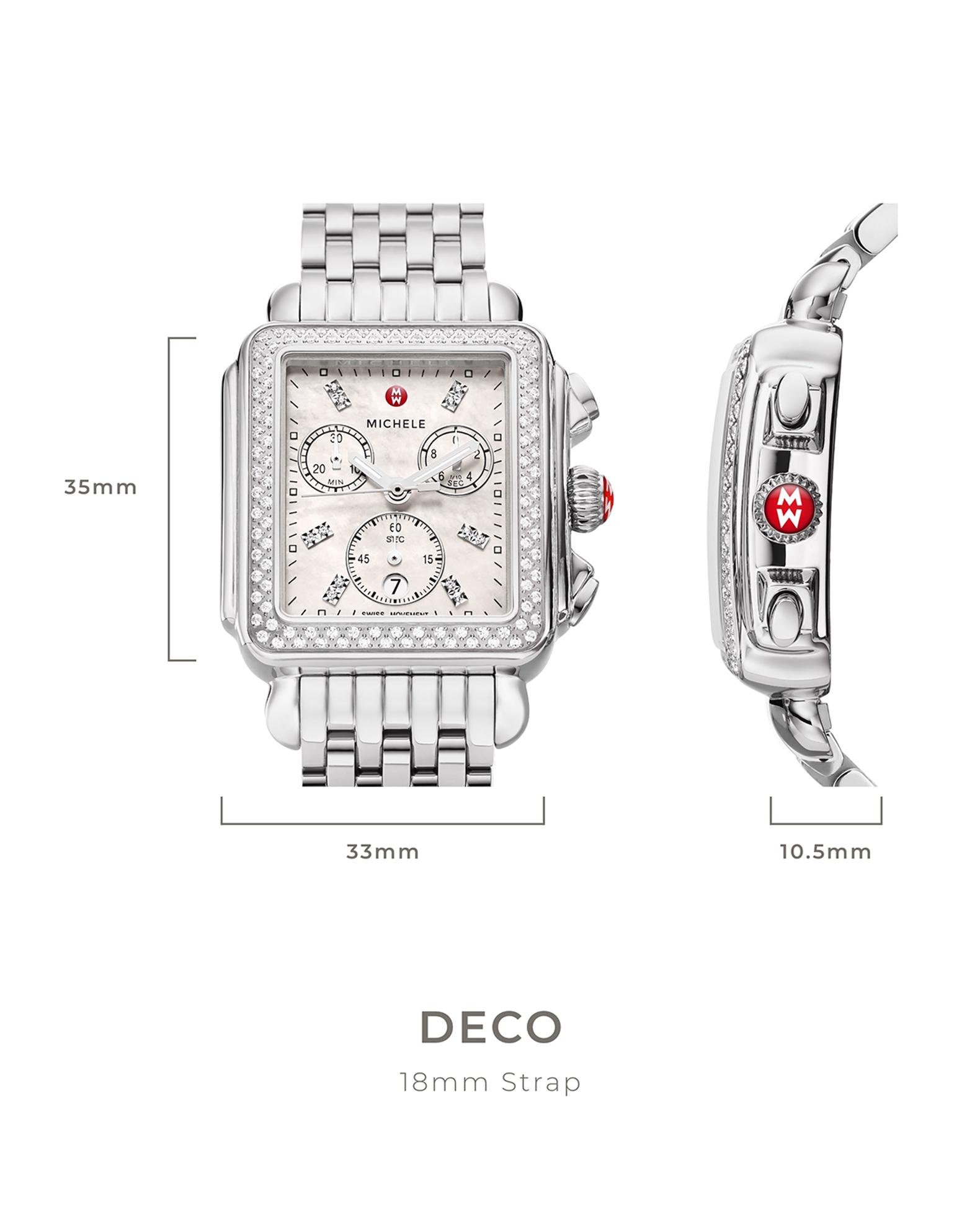Bracelet Montre Michele Deco 18 Mm Acier Argenté Avec Diamants - Neuf Avec étiquette