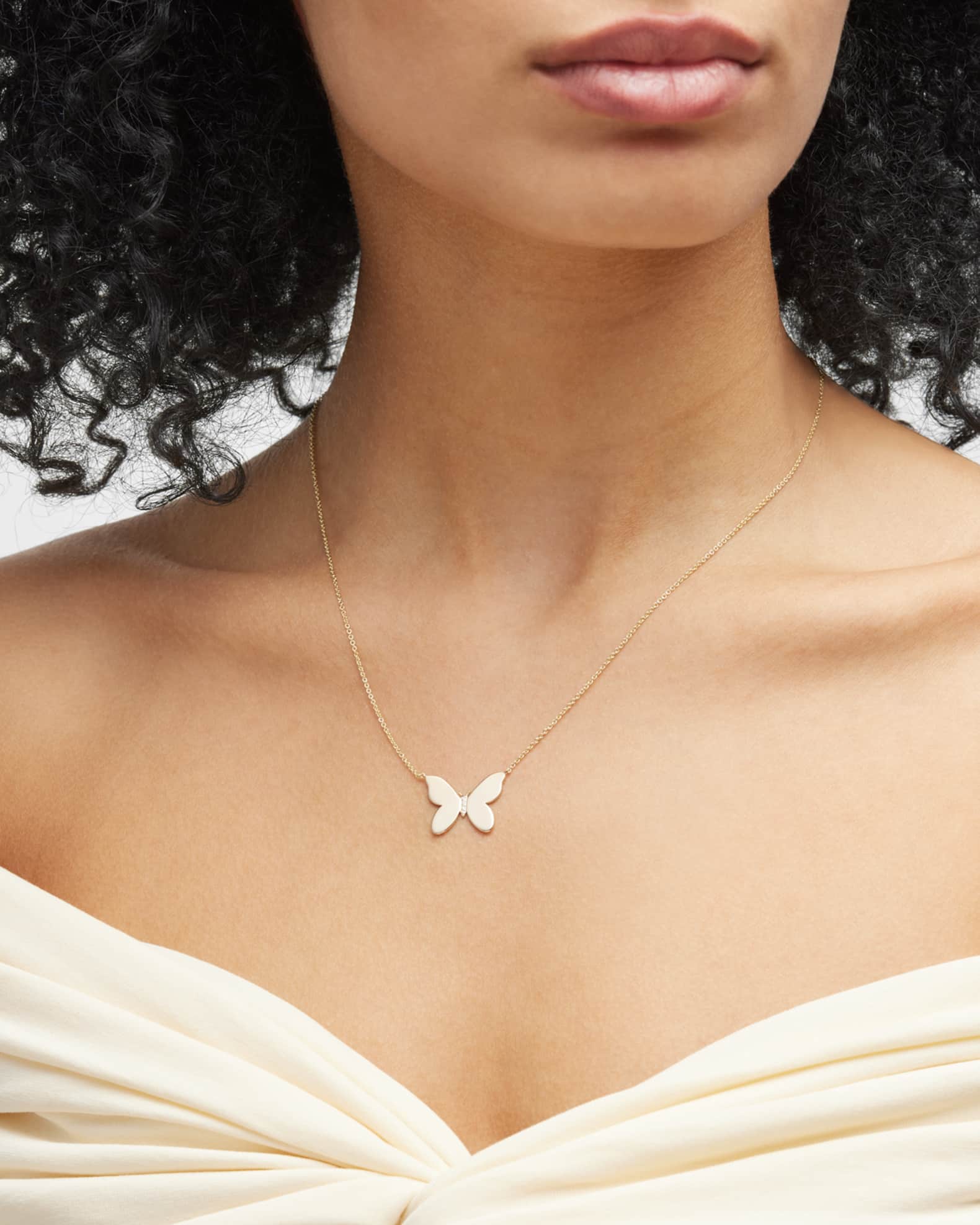 Sydney Evan 14k Plain Butterfly Necklace w Diamonds Neiman Marcus