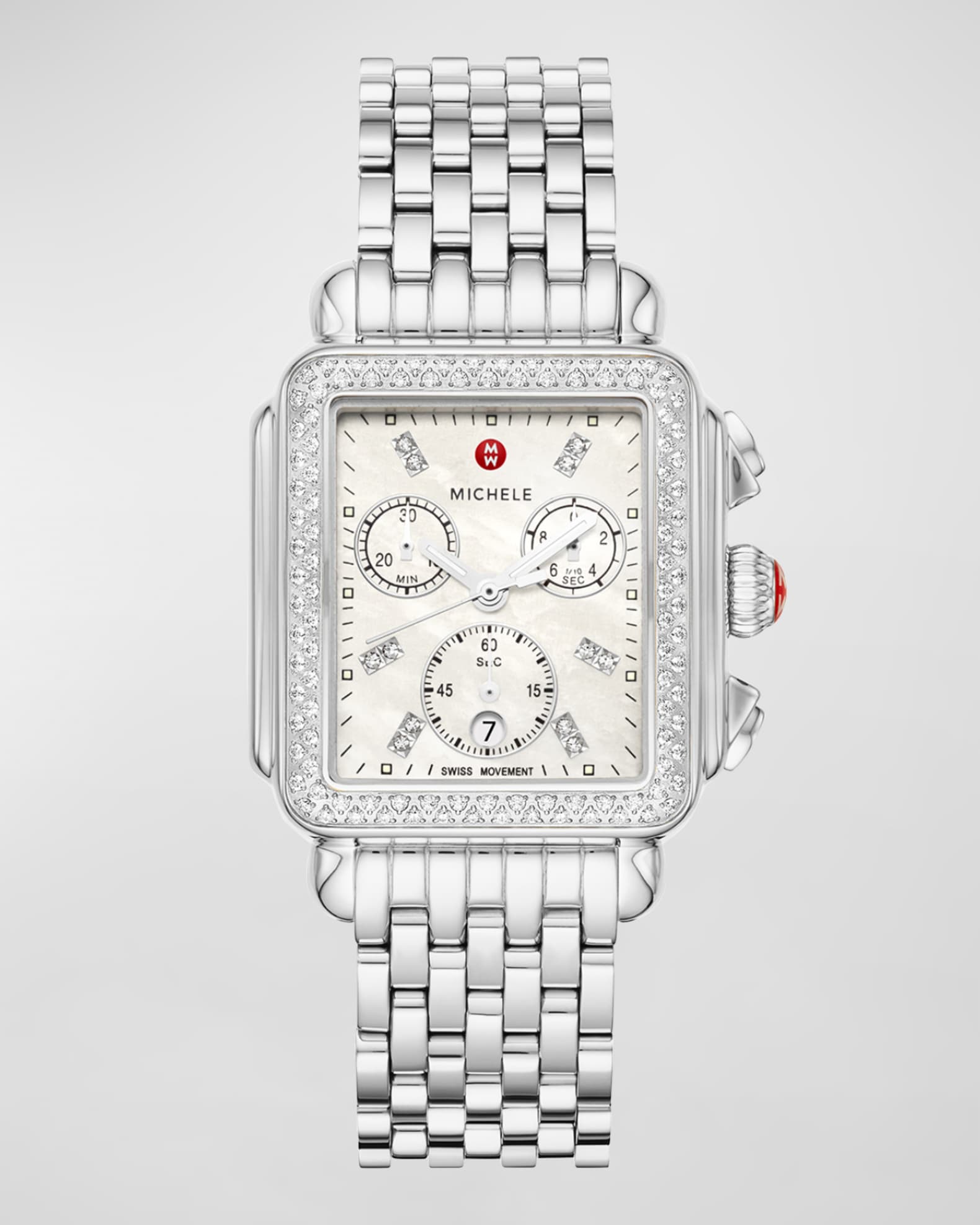 MICHELE Deco 18mm Stainless Steel Diamond Bracelet Watch Neiman Marcus