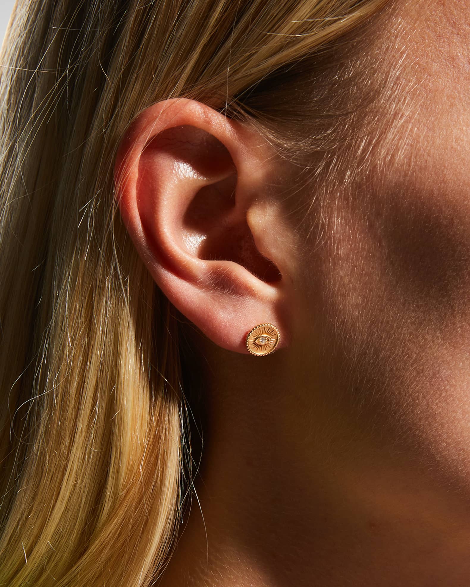 14k Diamond Evil Eye Coin Stud Earring, Single 1