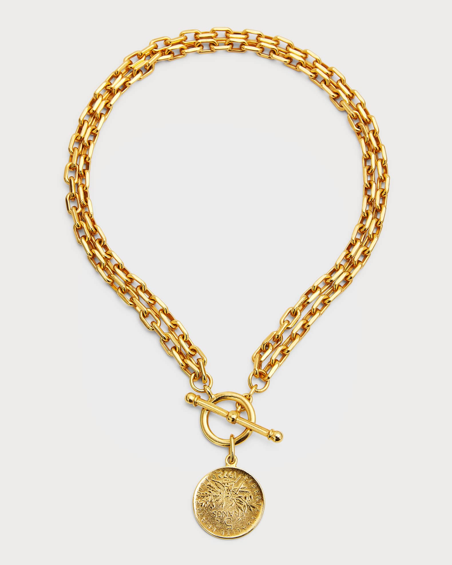 24k Gold Electroplated Gold Toggle Coin Necklace 0