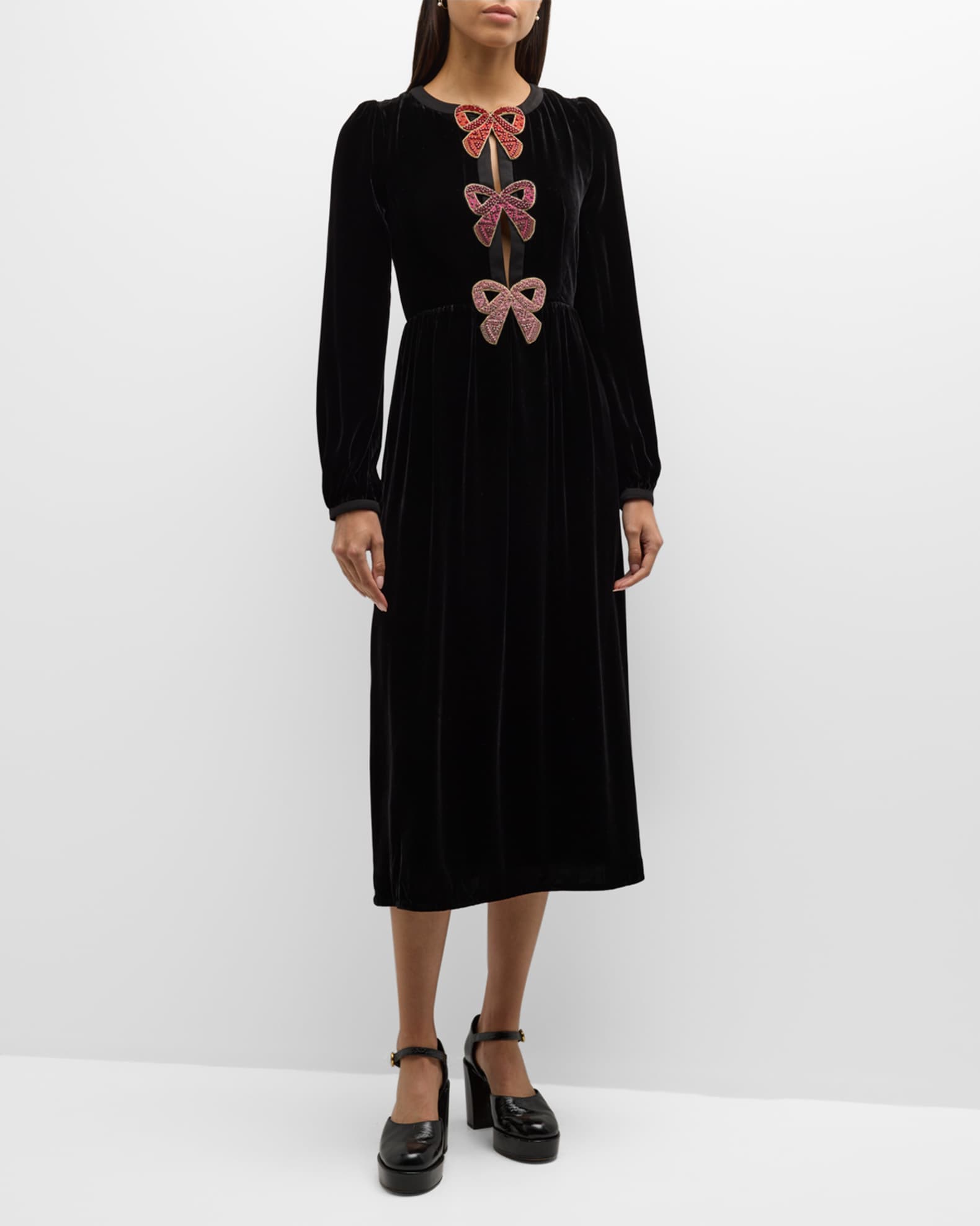 Saloni Camille Velvet Dress w/ Appliques | Neiman Marcus