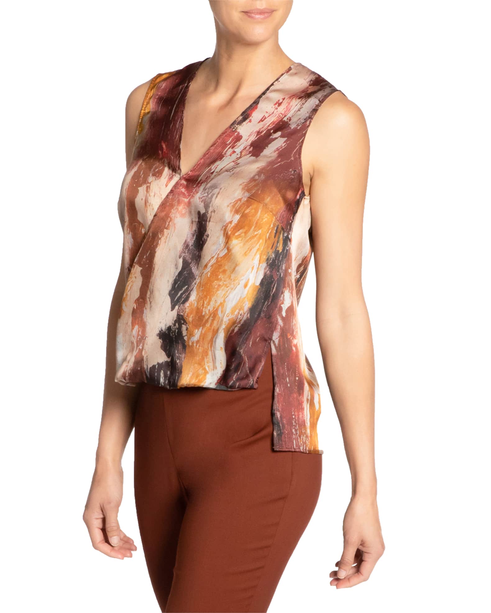 Keona Abstract Sleeveless Surplice Top 1