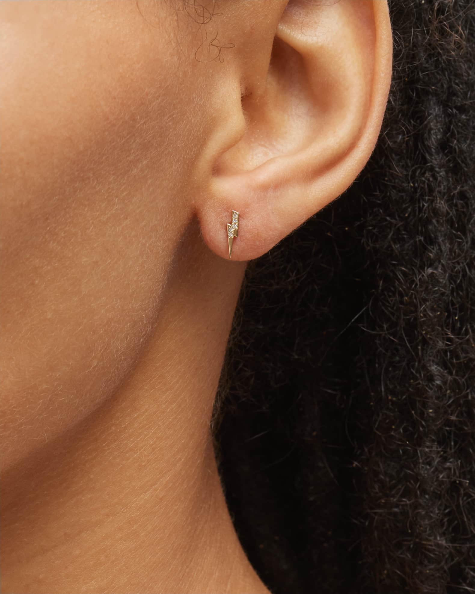 Lightning Bolt Single Stud Earring with Diamonds 1
