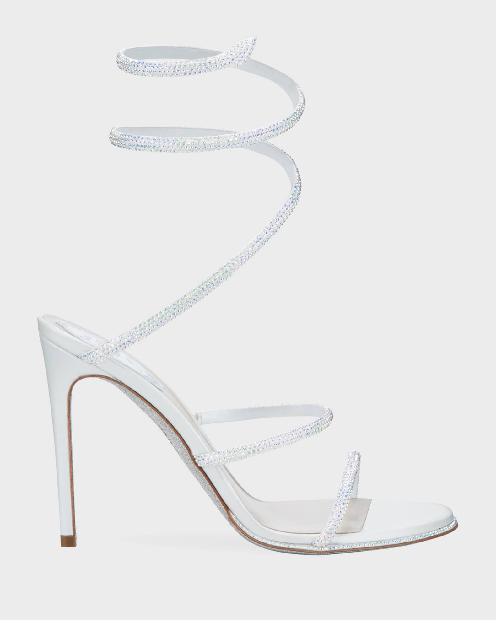 Rene Caovilla Shimmery Crystal Satin Snake Sandals | Neiman Marcus