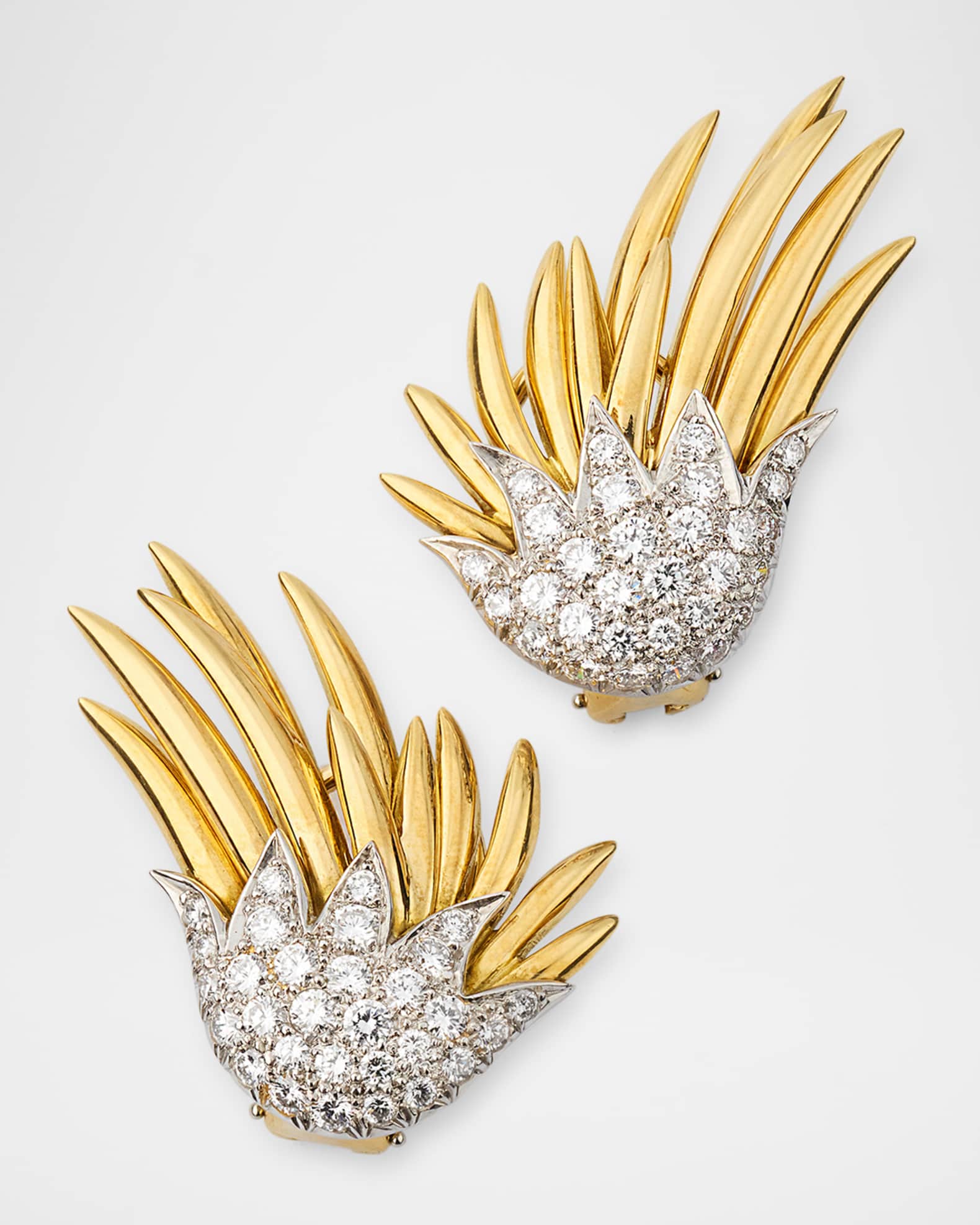 Estate Tiffany 18K Yellow Gold and Platinum Diamond Spray Earrings 0