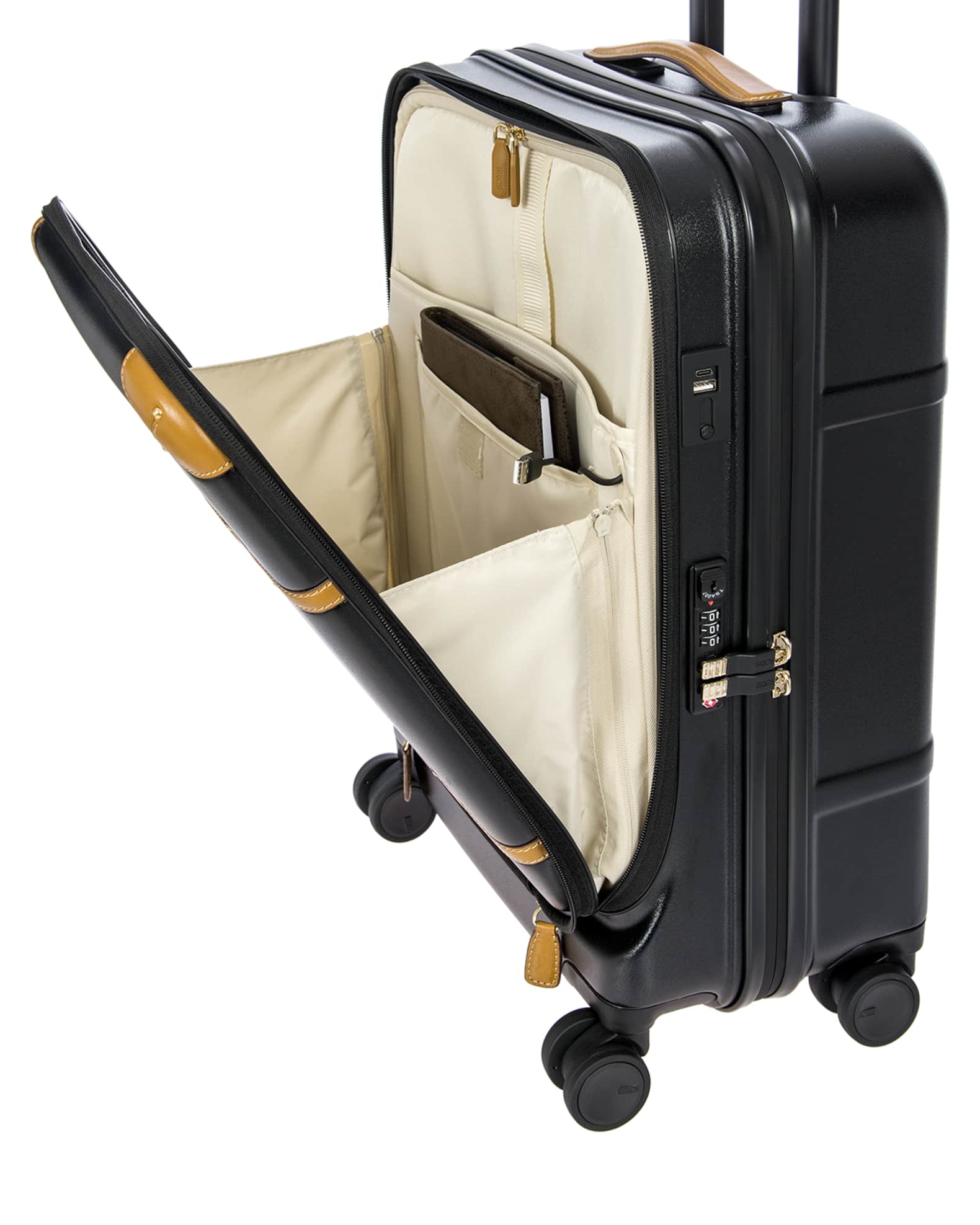 Black Bellagio Carryon Spinner Luggage with gold details