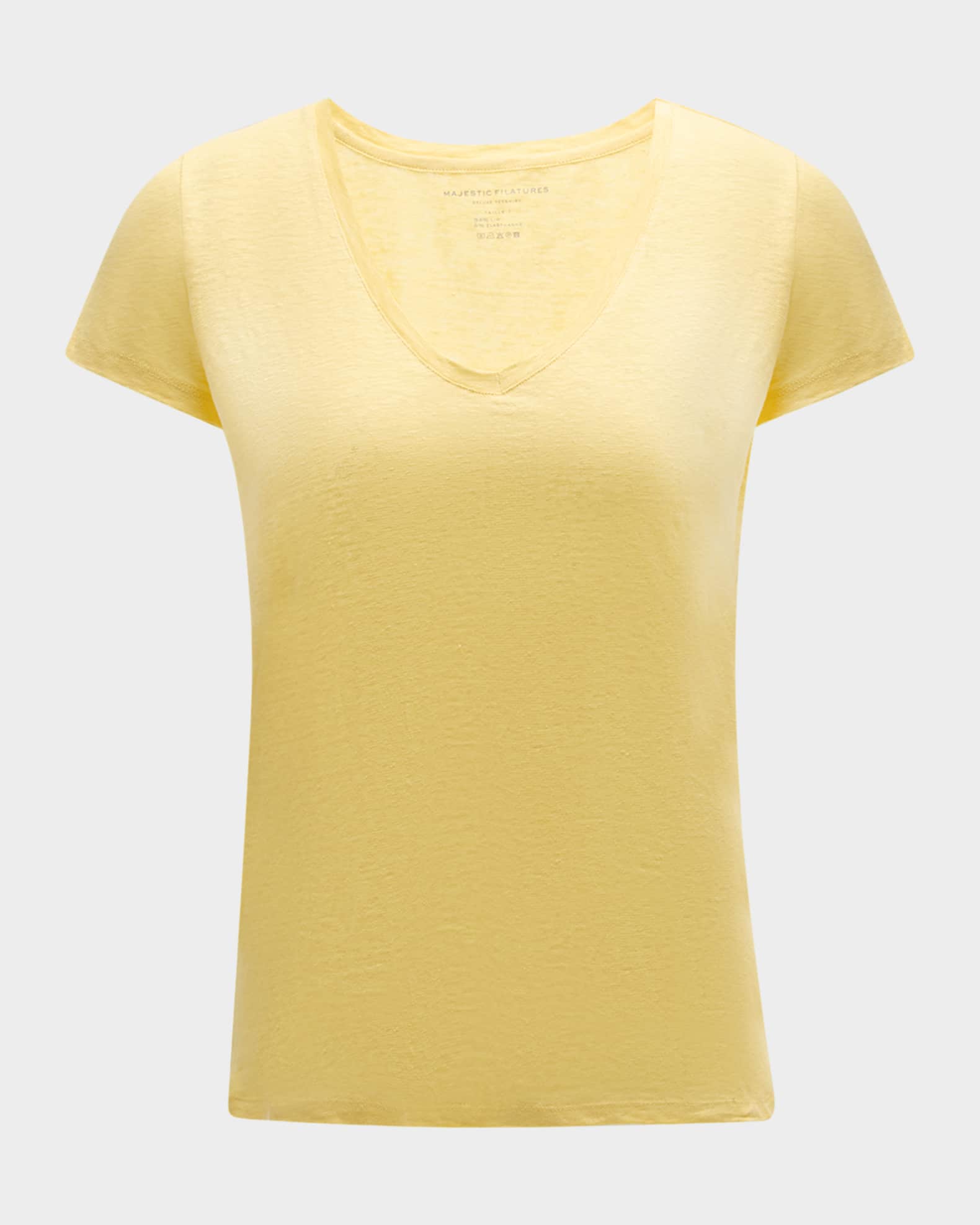 Majestic Filatures V-Neck Short-Sleeve Stretch Linen T-Shirt