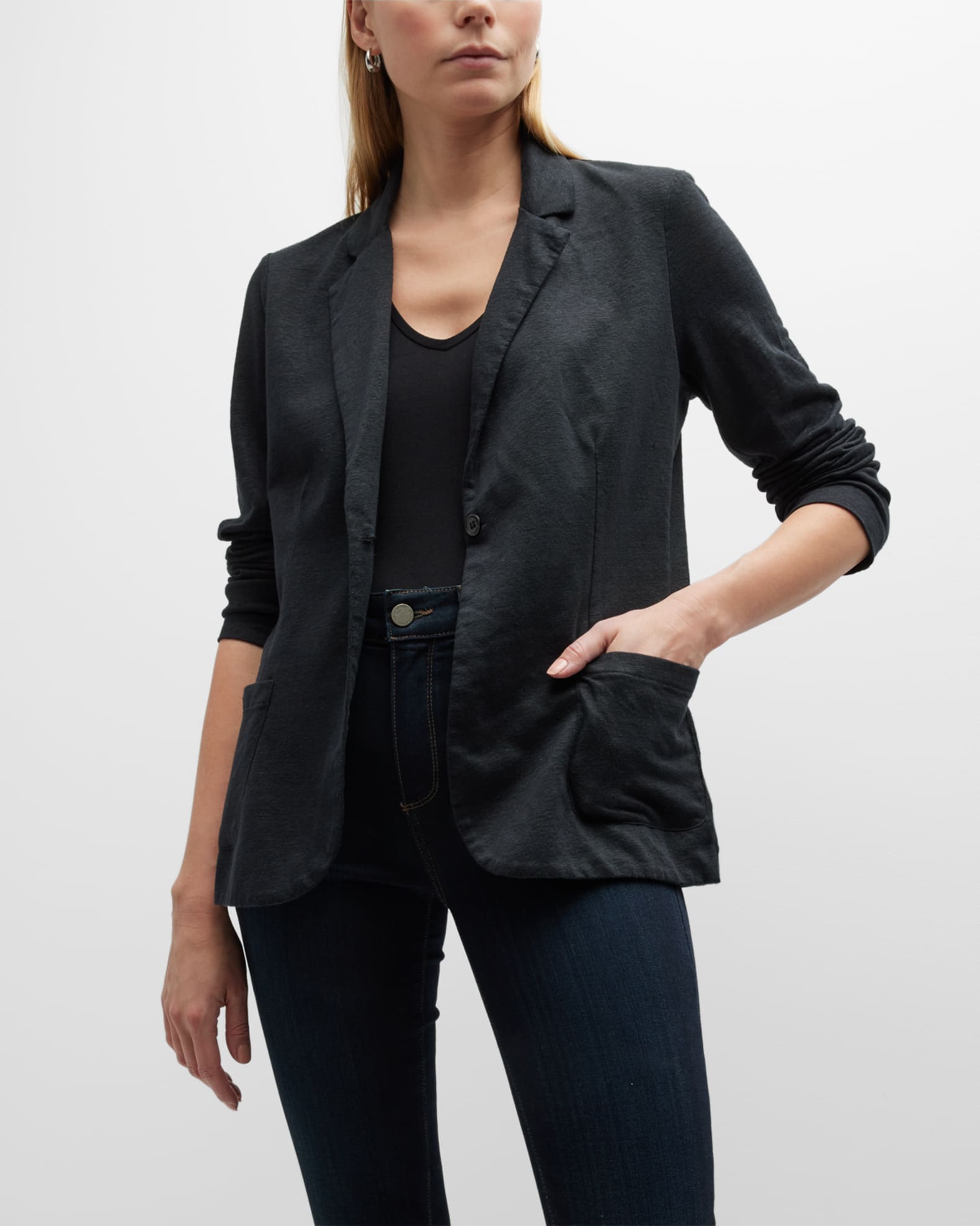 Majestic Stretch Linen Cardigan in Noir