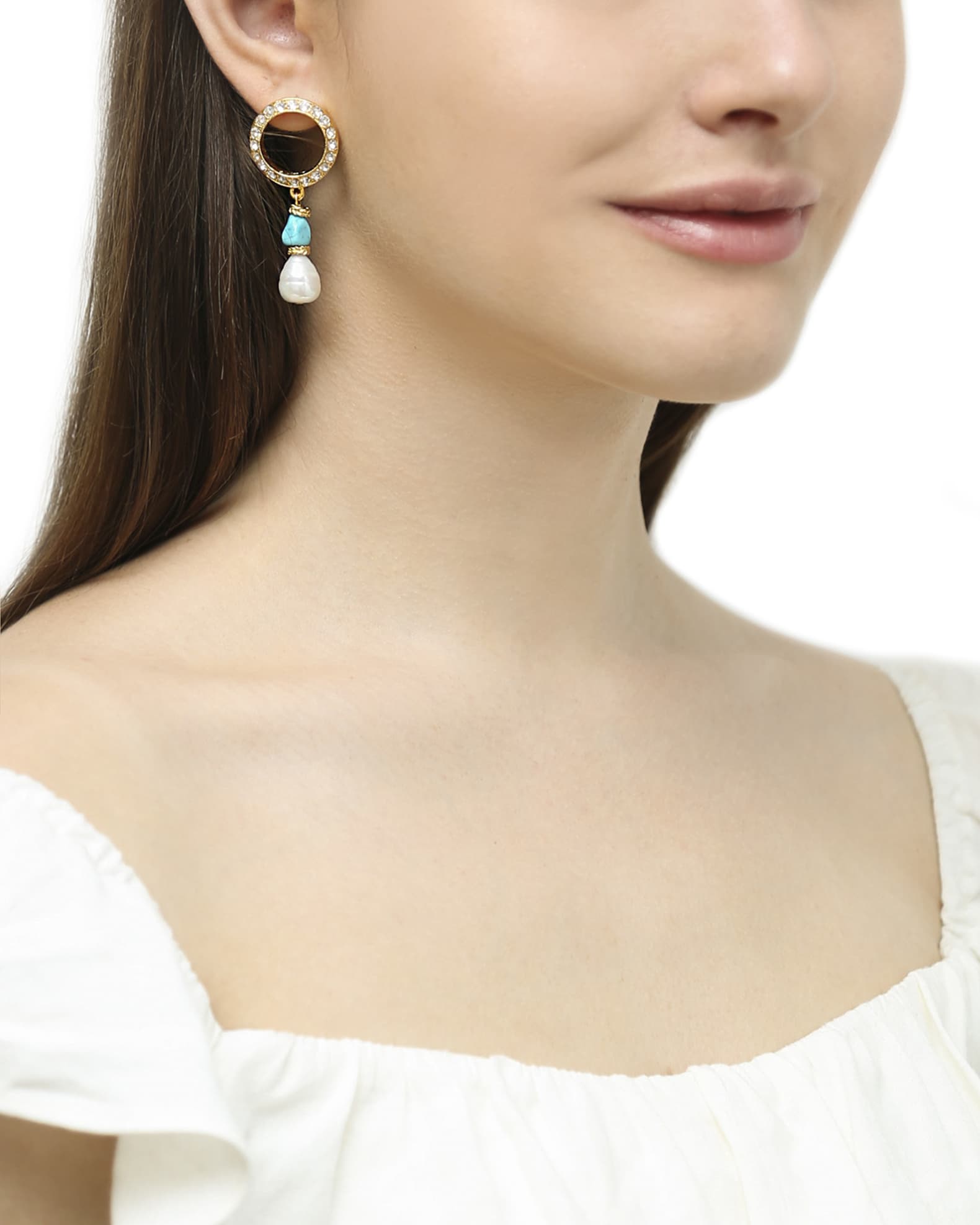Pearly Turquoise-Stone Dangle Earrings 1