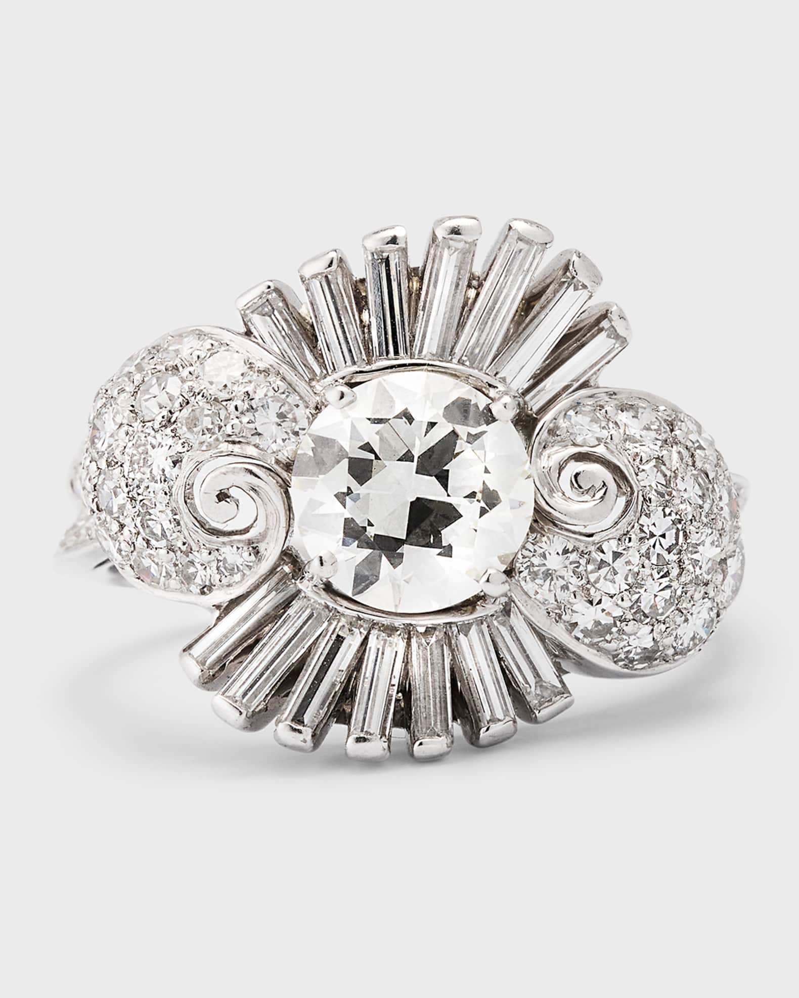 Estate Platinum Diamond Twist Princess Style Statement Ring, Size 7 0