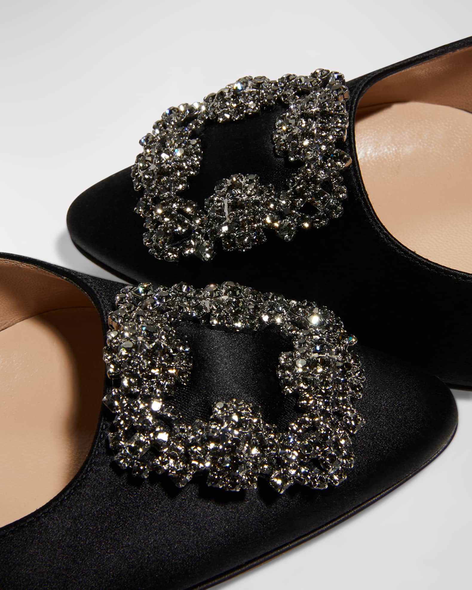 Manolo Blahnik Hangisi Kitten-Heel Satin Slingback Pumps | Neiman Marcus
