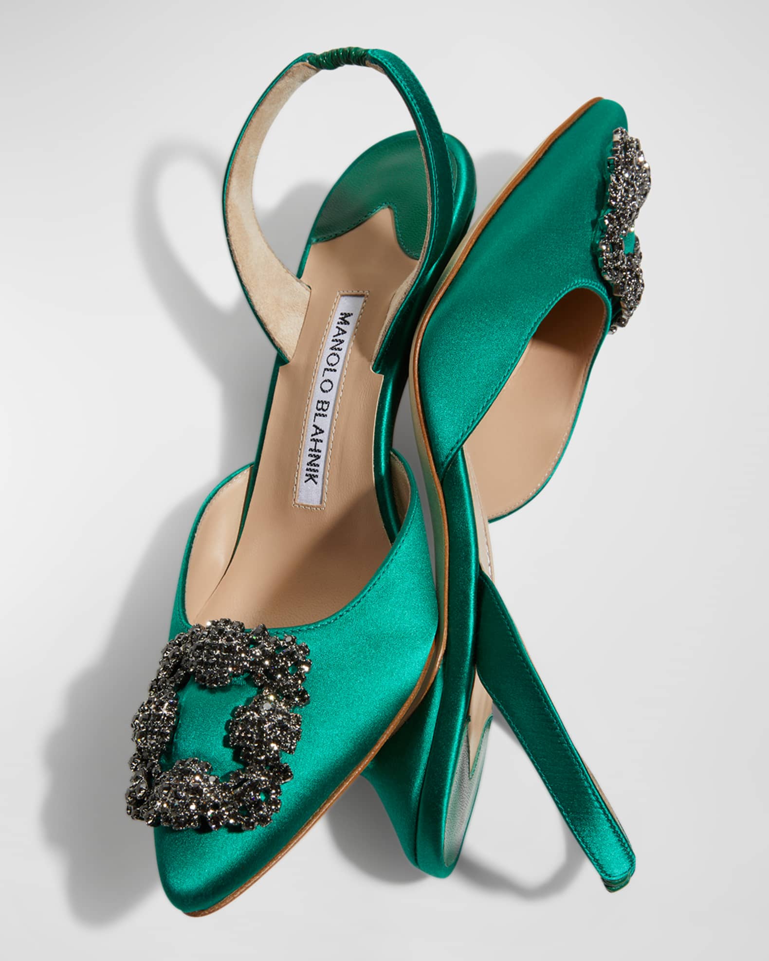 Manolo Blahnik Hangisi Kitten-Heel Satin Slingback Pumps | Neiman Marcus