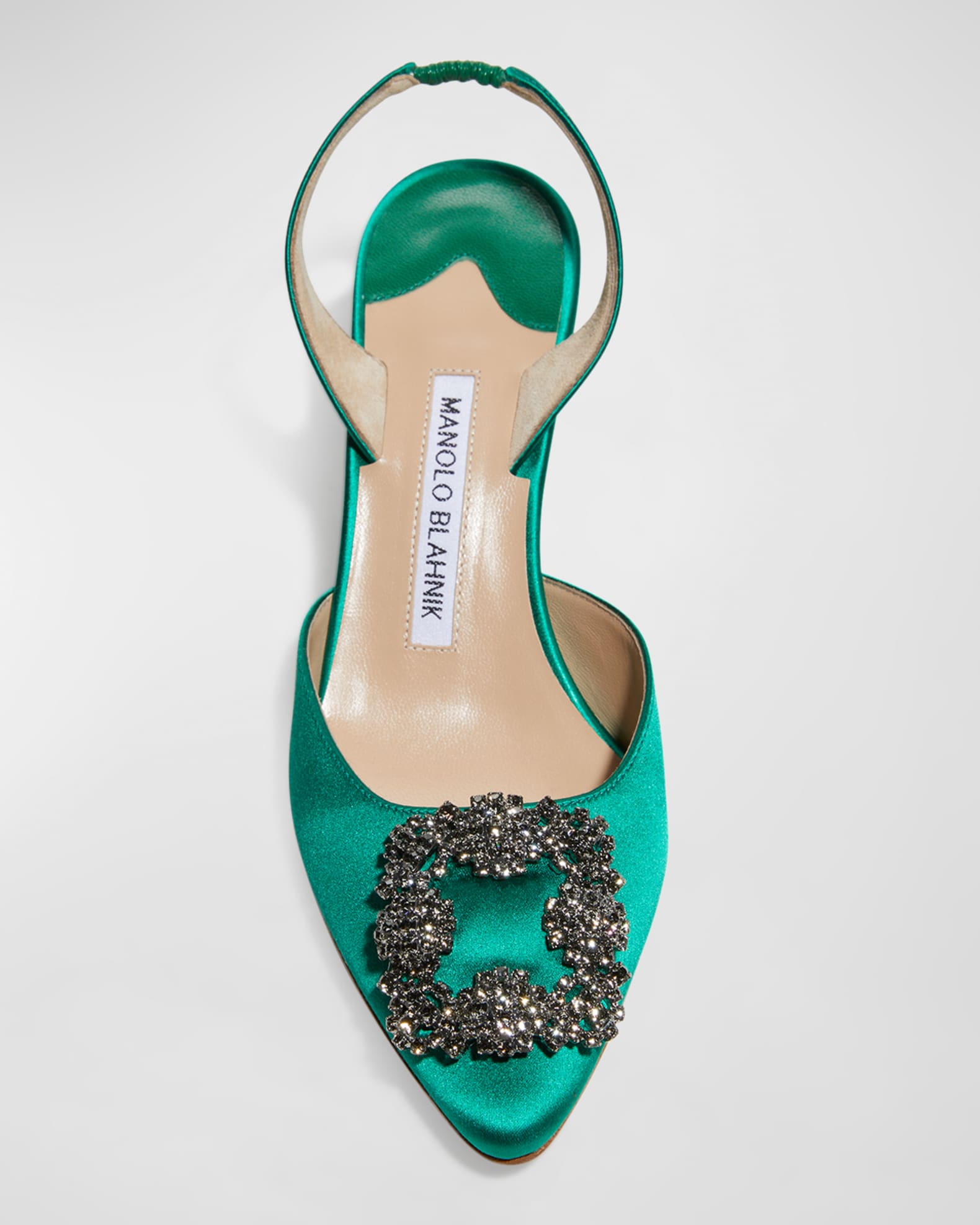 Manolo Blahnik Hangisi Kitten-Heel Satin Slingback Pumps | Neiman Marcus