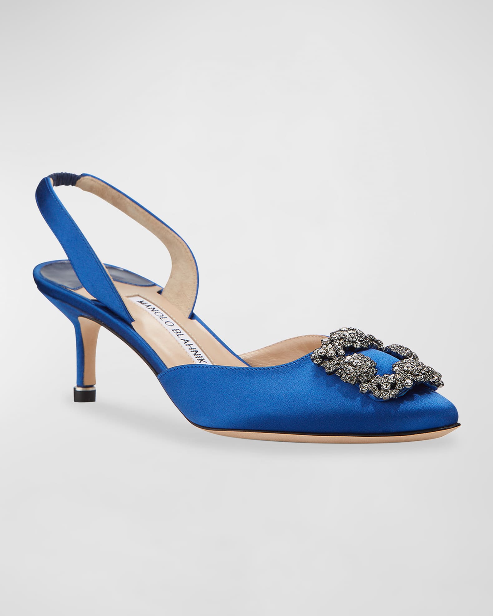 Manolo Blahnik Hangisi Kitten-Heel Satin Slingback Pumps | Neiman Marcus