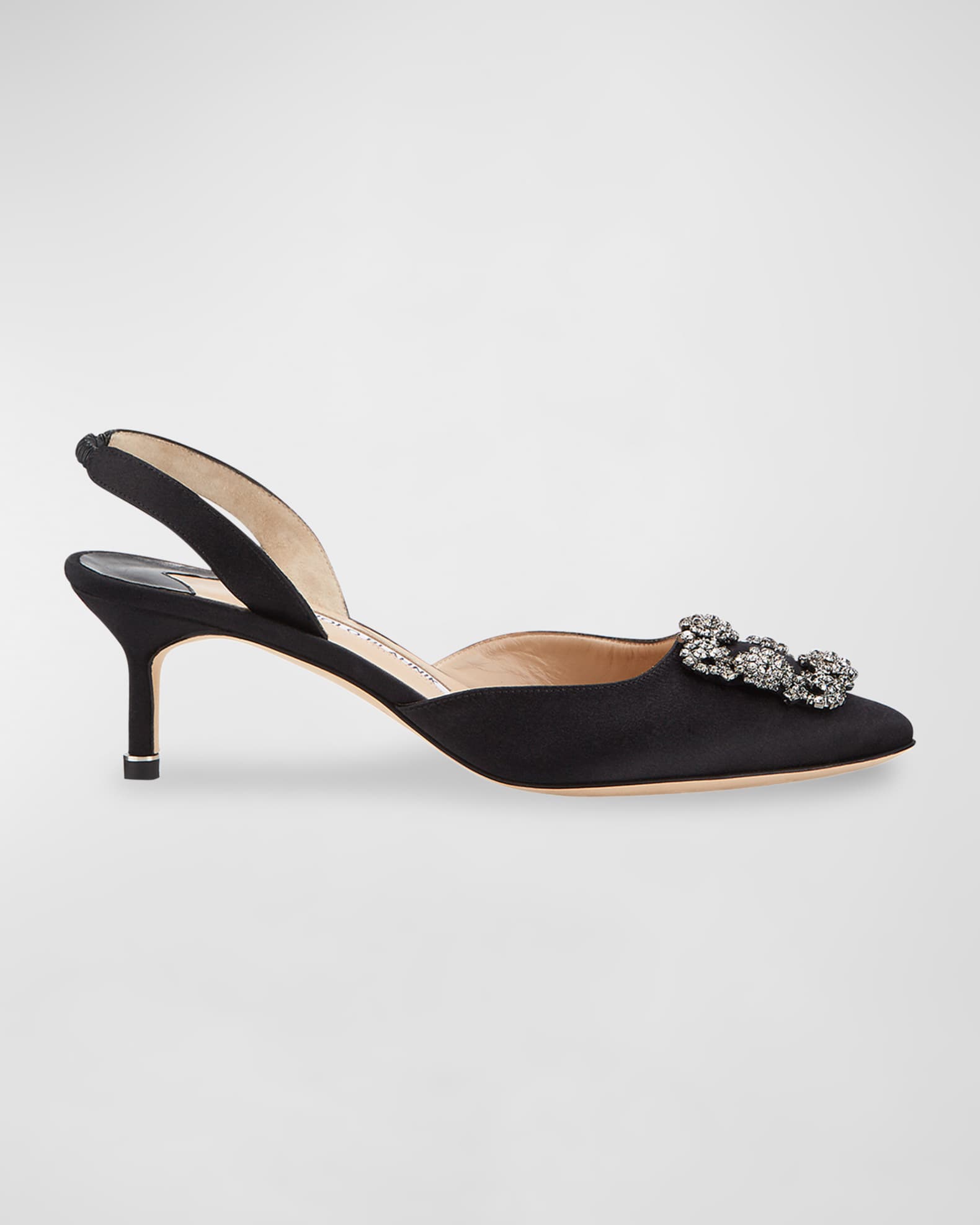 Manolo Blahnik Hangisi Kitten-Heel Satin Slingback Pumps | Neiman Marcus