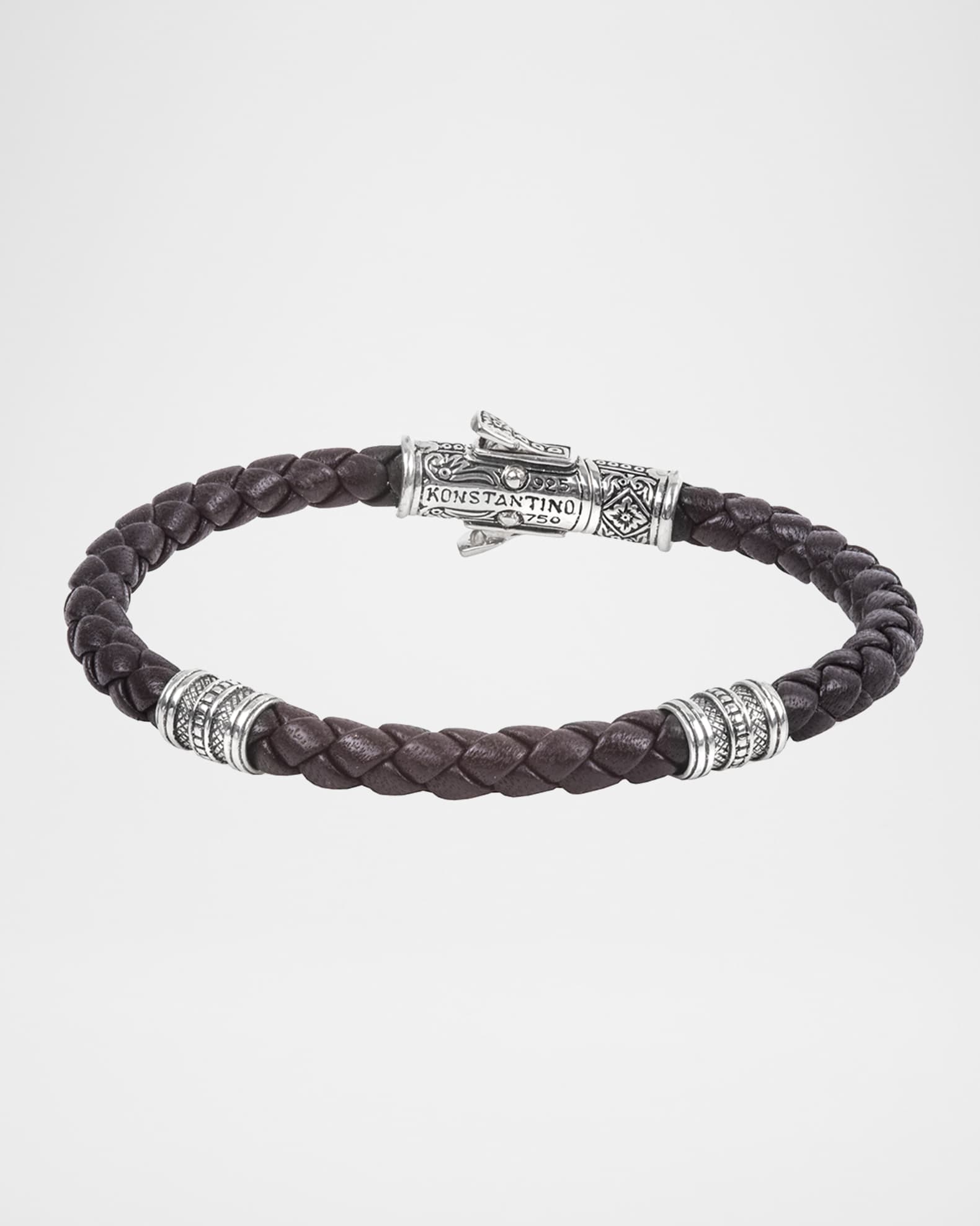 Konstantino 18K White Gold Braided Leather Bracelet | Neiman Marcus
