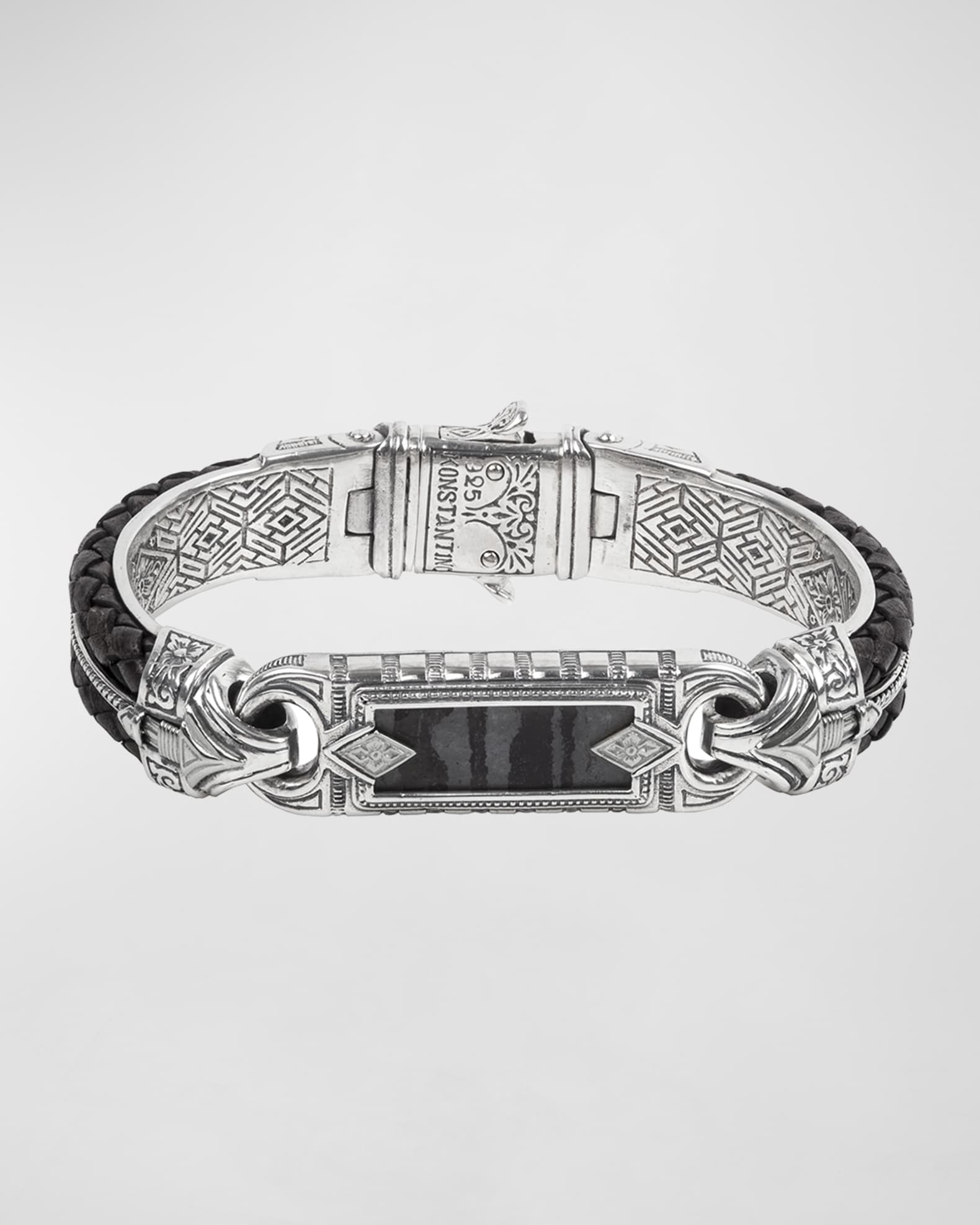 Konstantino Carved Sterling Silver Leather Ferrite Bracelet Neiman Marcus