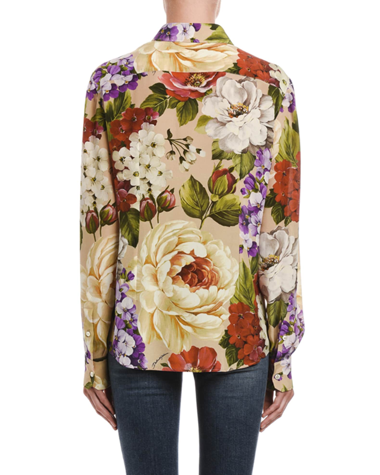 Floral Button-Front Long-Sleeve Silk Blouse and Matching Items | Neiman ...