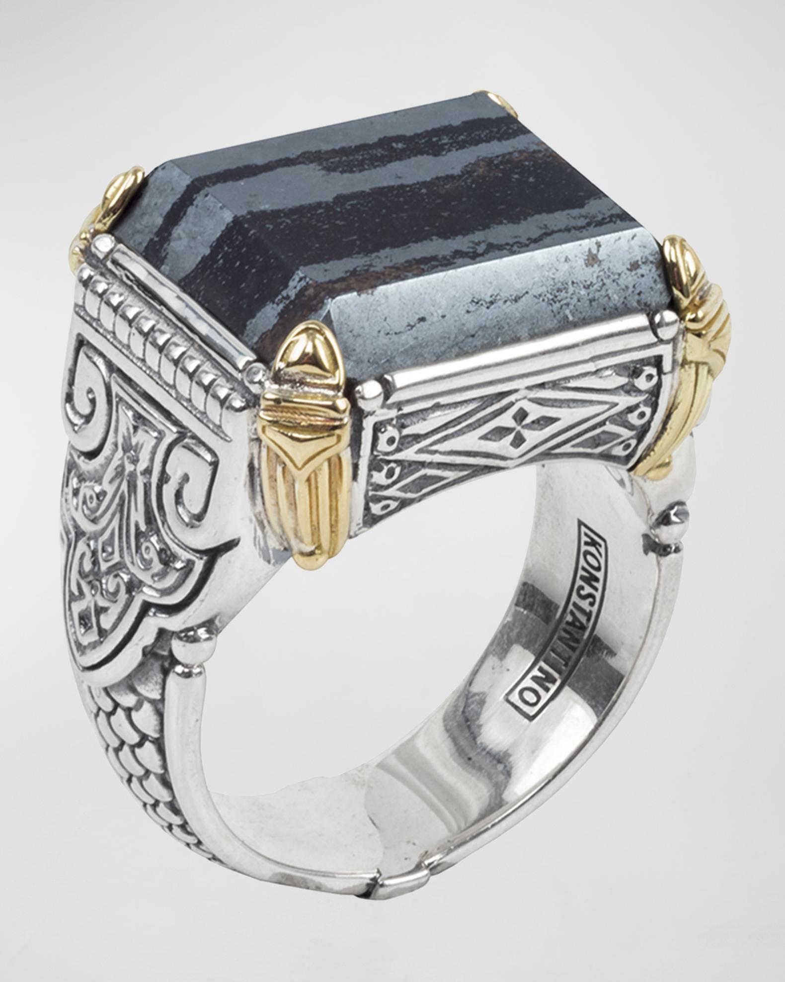 Konstantino Men's 18K Gold/Silver Square Ferrite Ring | Neiman Marcus