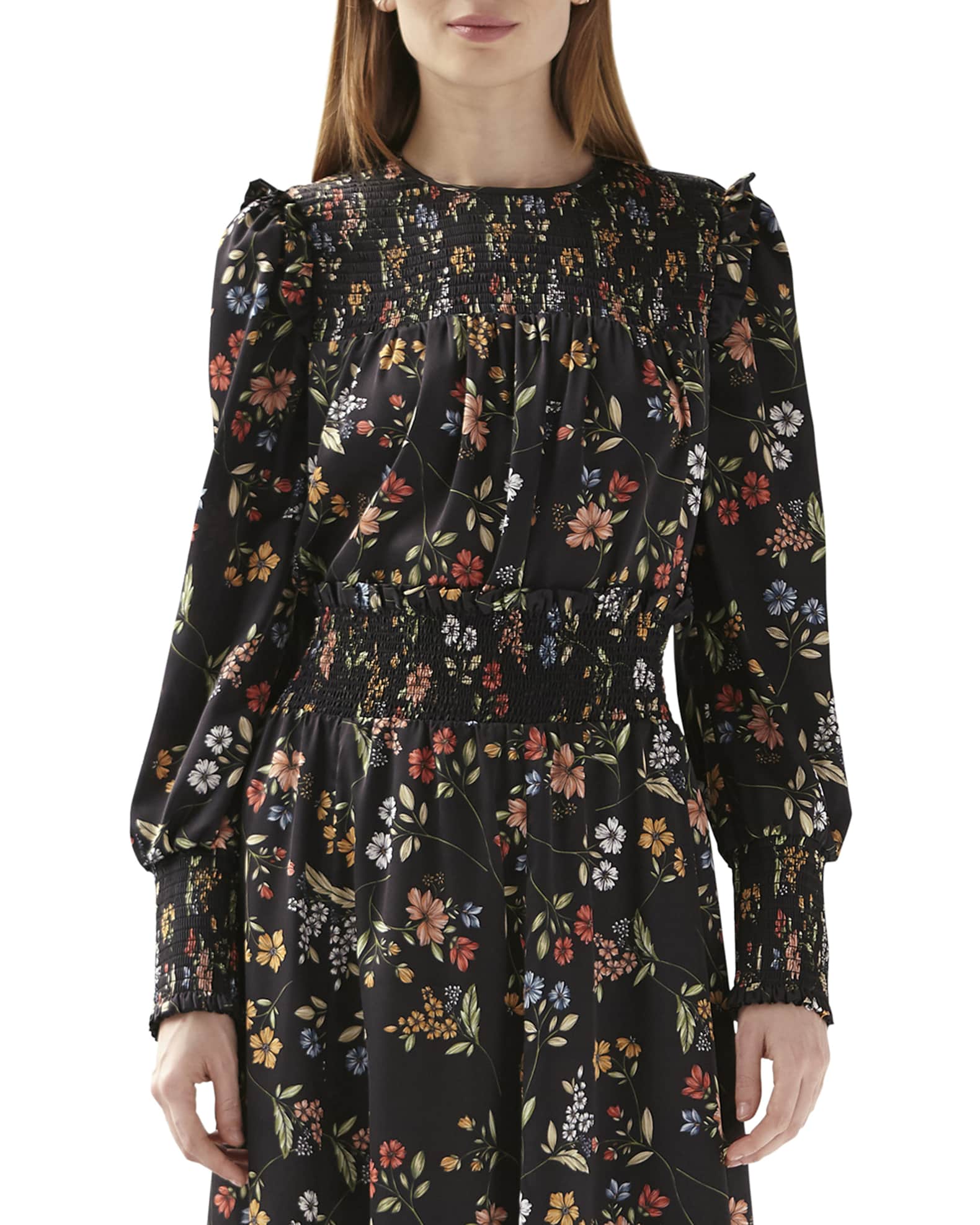 Smocked Floral Long-Sleeve Top 0