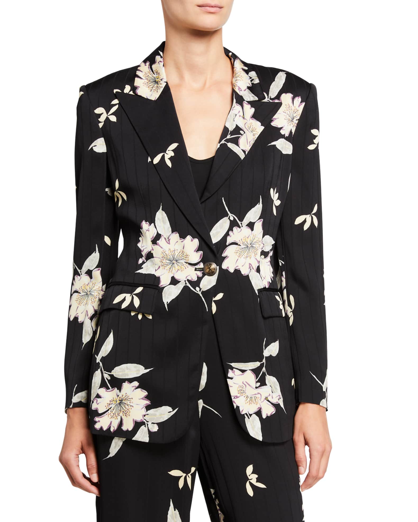 Spaced Plumeria Floral Print Pinstriped Blazer and Matching Items ...