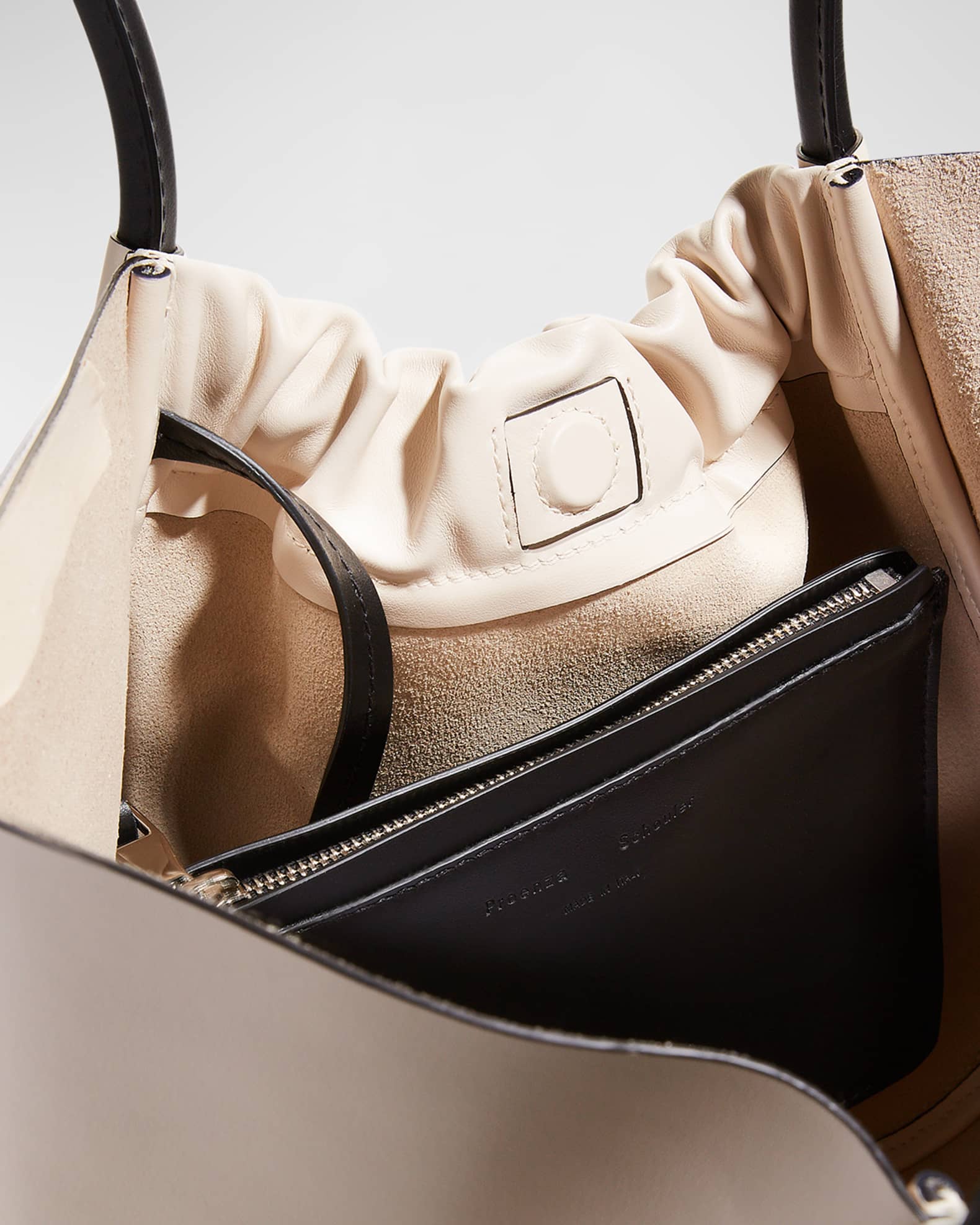 Proenza Schouler Large White With Black Handles Ruched Smooth Leather Tote Bag