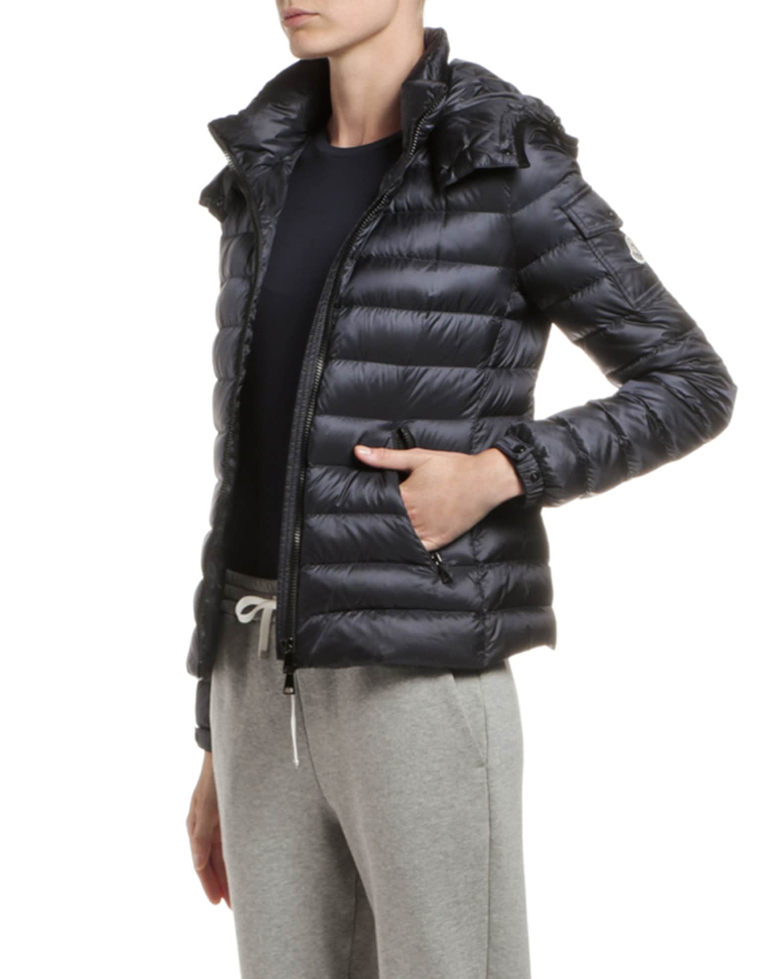 Moncler bleu hooded down coat best sale