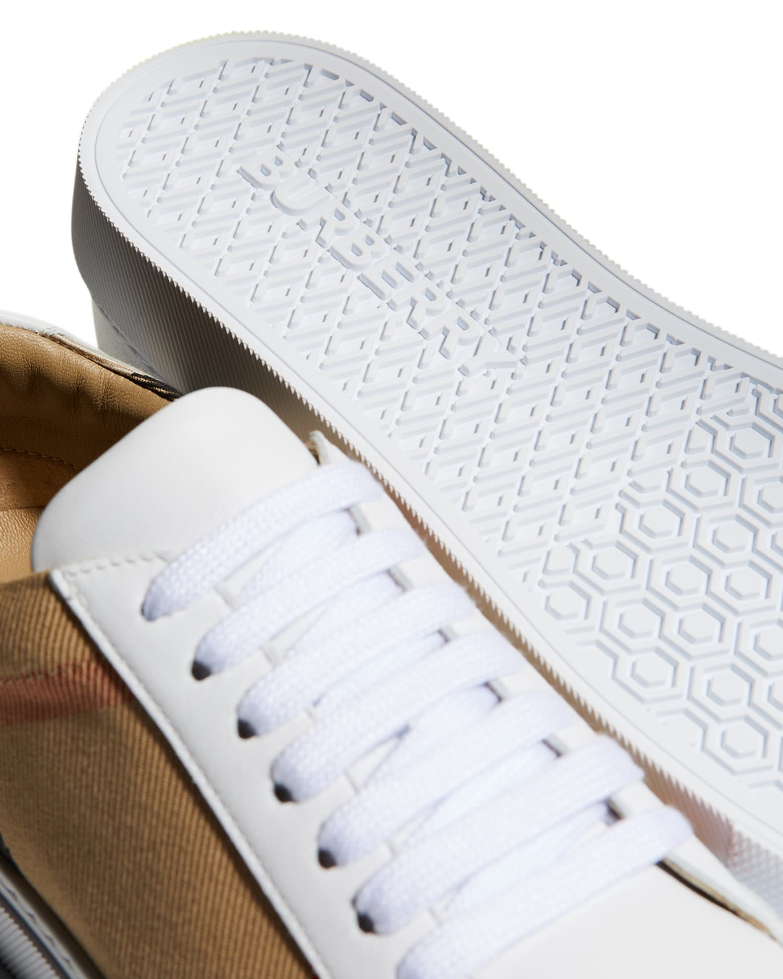 Burberry New Salmond Check Leather Sneakers | Neiman Marcus
