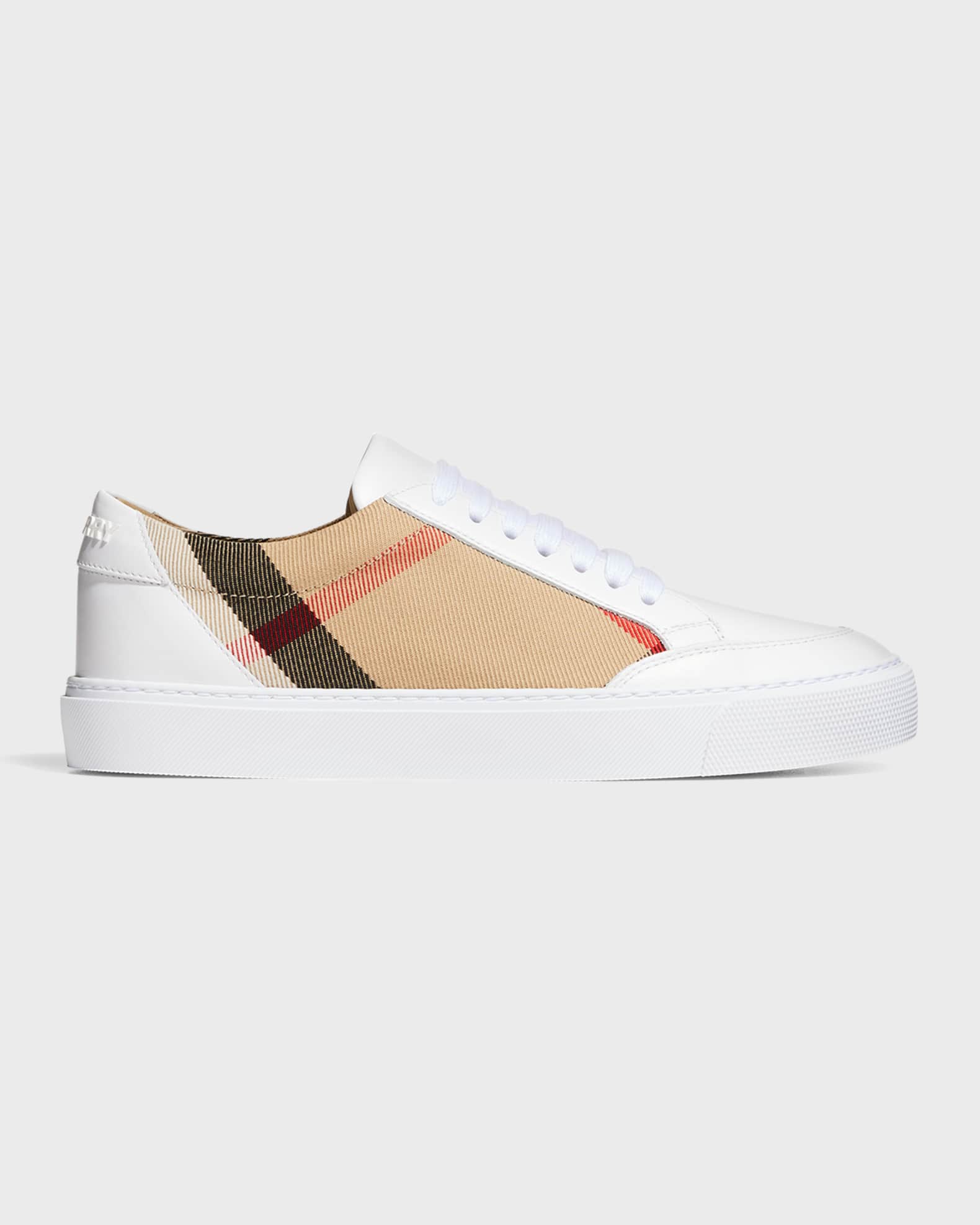 Fresh and Clean: Burberry Salmond Check Leather Sneakers in White