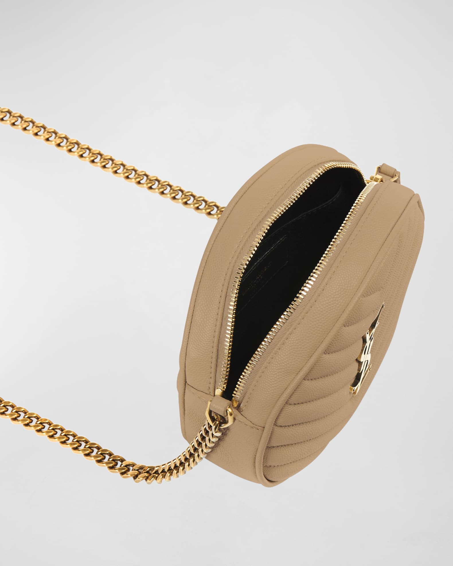 Saint Laurent Vinyle YSL Round Crossbody Bag in Quilted Grained Leather