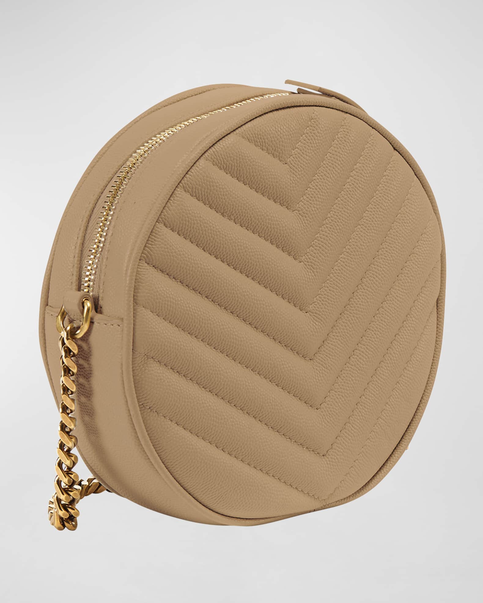 Saint Laurent Vinyle YSL Round Quilted Grain de Poudre Crossbody Bag