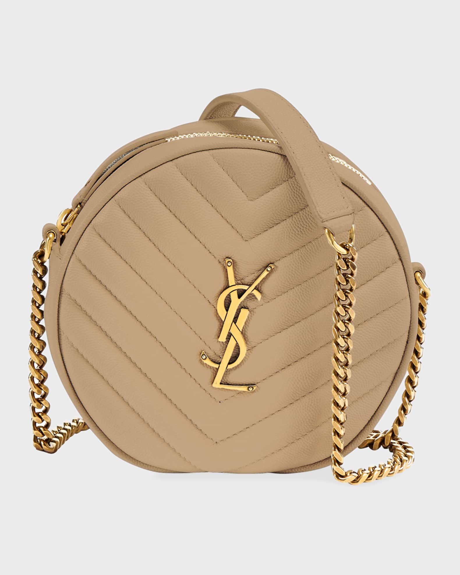 Saint Laurent Vinyle YSL Round Crossbody Bag in Quilted Grained Leather