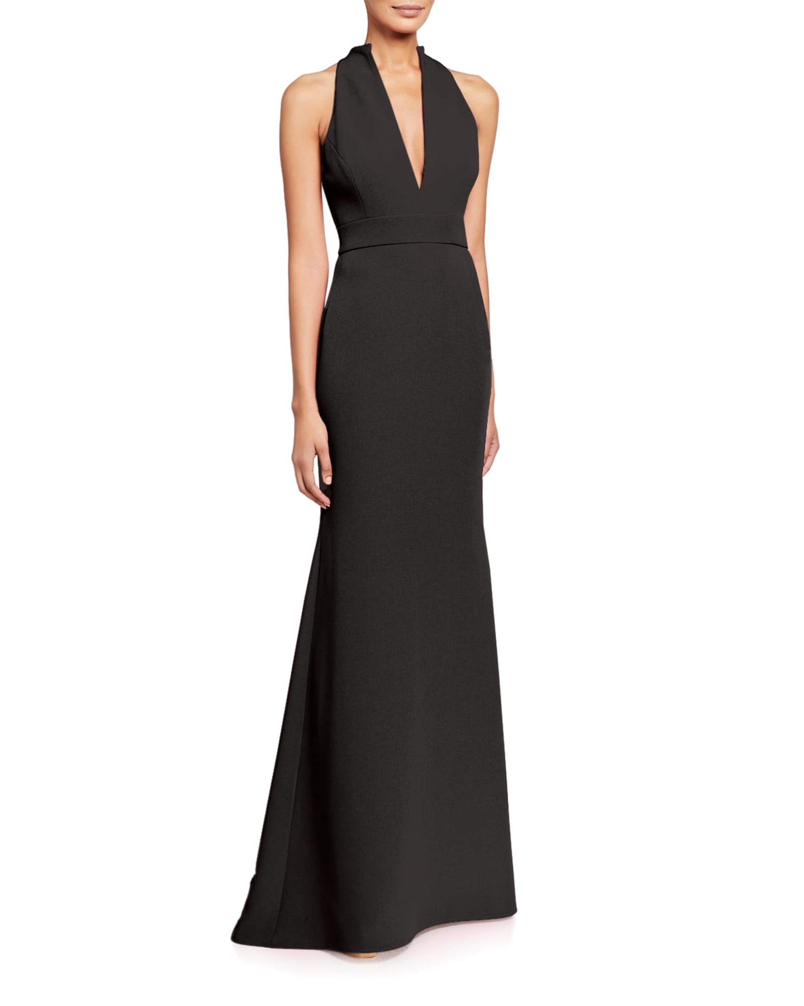 Badgley Mischka Collection V-Neck Column Gown with Cut-In Shoulders ...