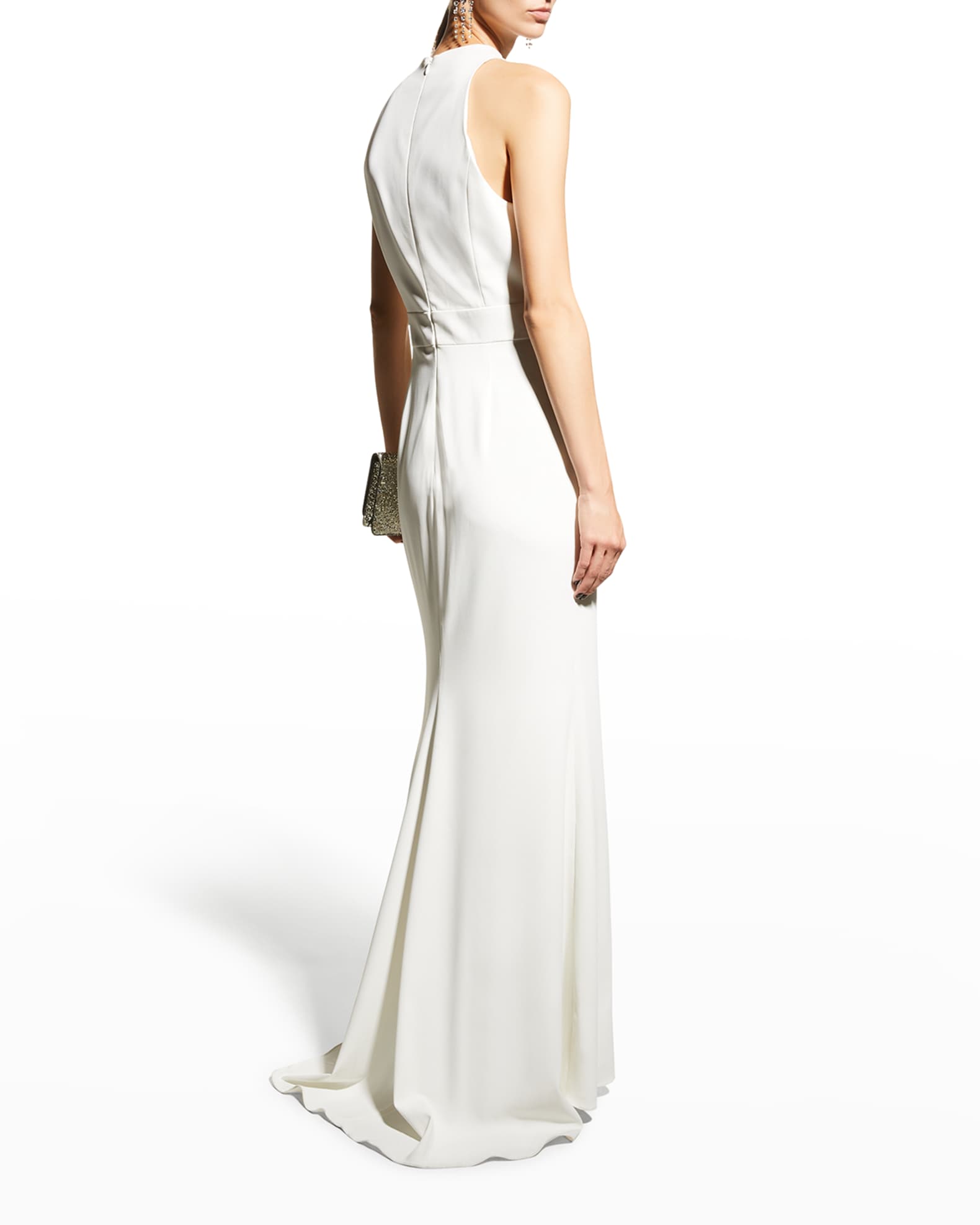 Badgley Mischka Collection V Neck Column Gown With Cut In Shoulders Neiman Marcus 0724