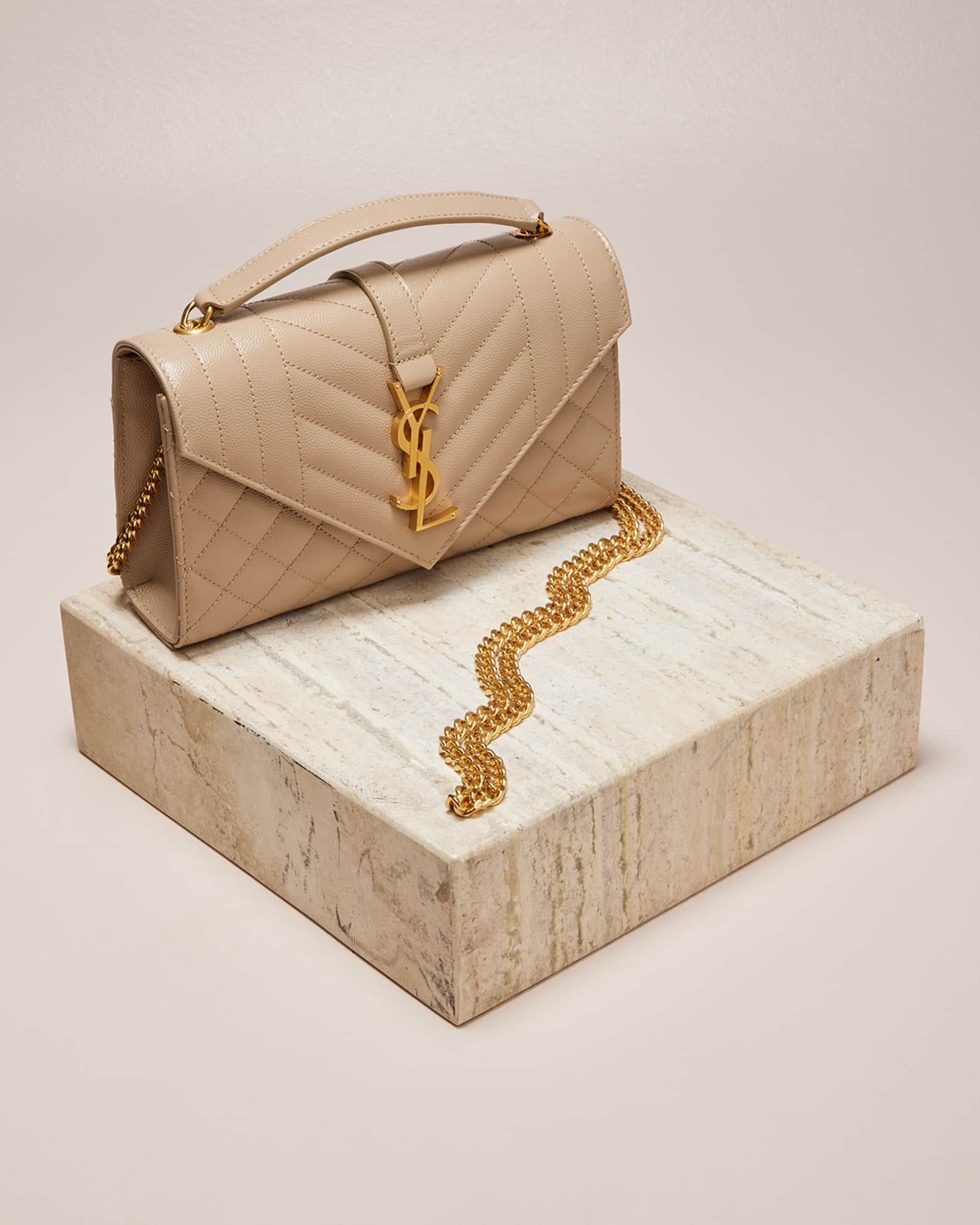 Saint Laurent Envelope Triquilt Small YSL Shoulder Bag in Grained Leather Neiman Marcus