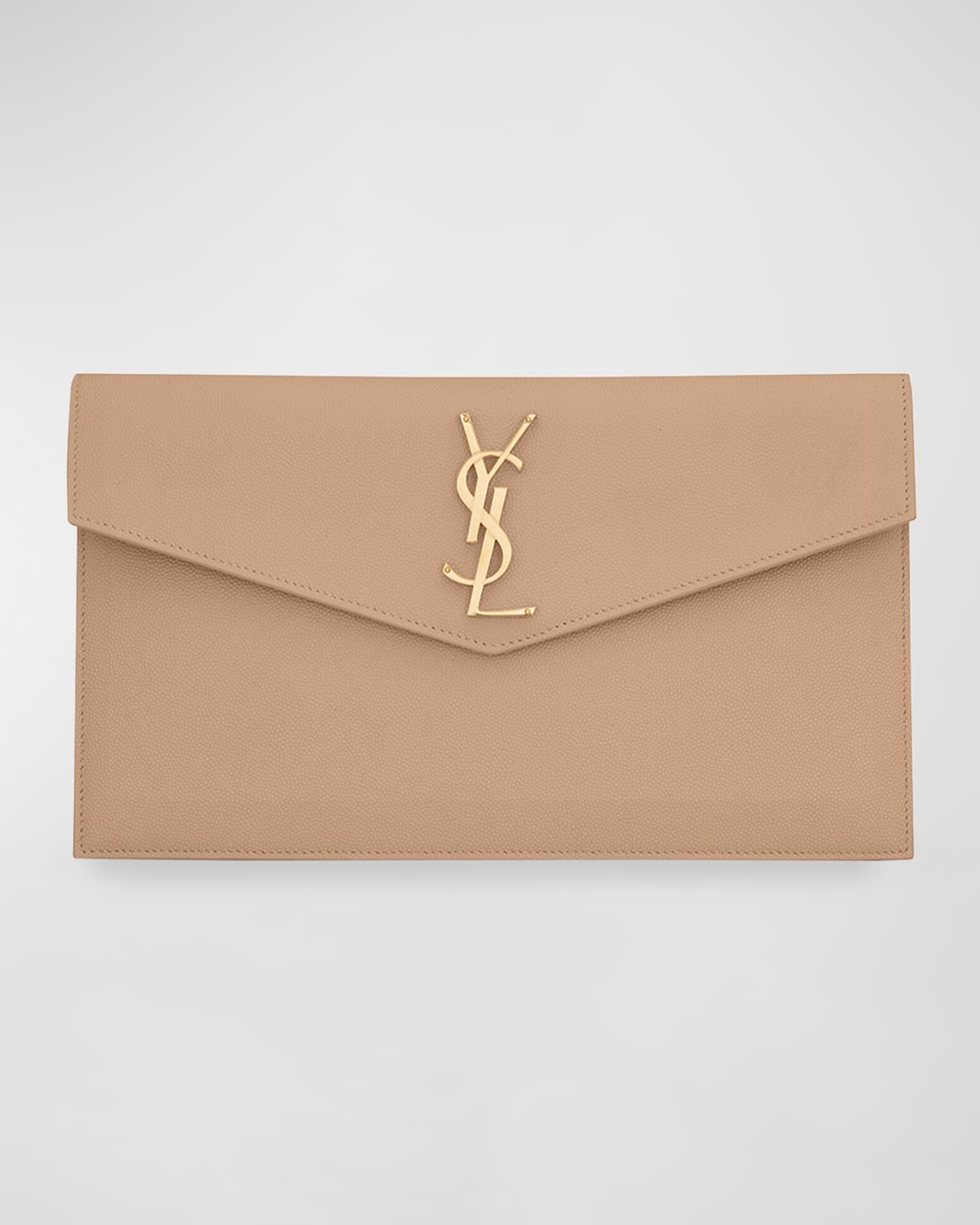 Saint Laurent Uptown YSL Pouch in Grained Leather | Neiman Marcus