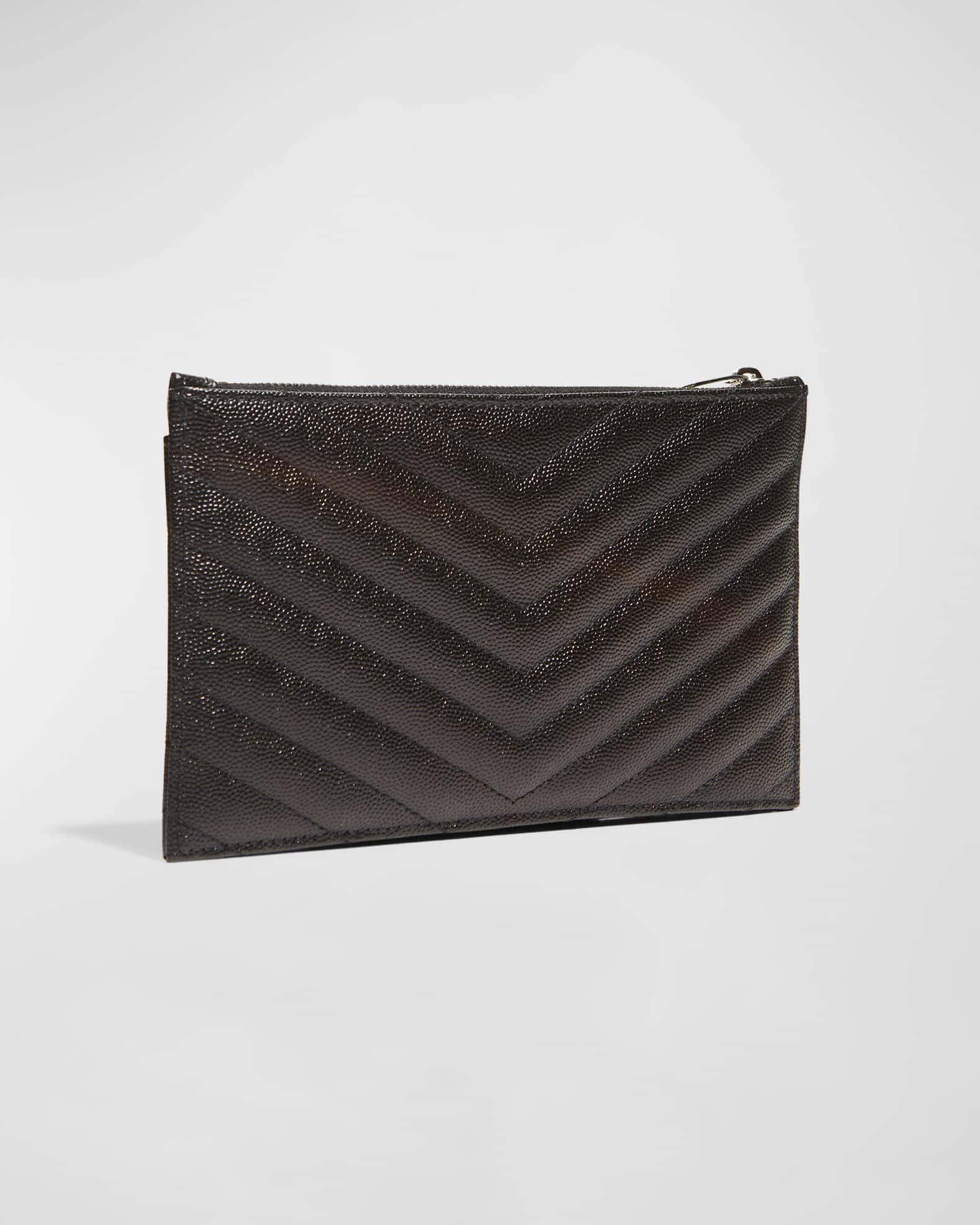 Saint Laurent Grain De Poudre Chevron Monogram Bill Pouch Black YSL -  MyDesignerly