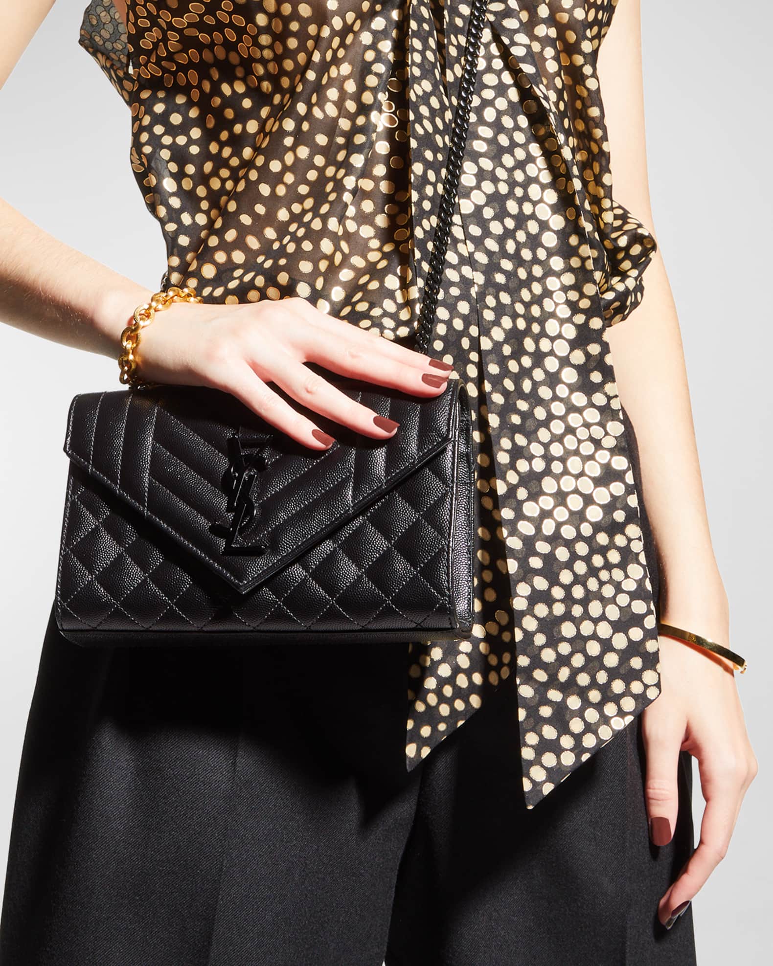 Saint Laurent Envelope Triquilt Small YSL Shoulder Bag in Grained Leather Neiman Marcus