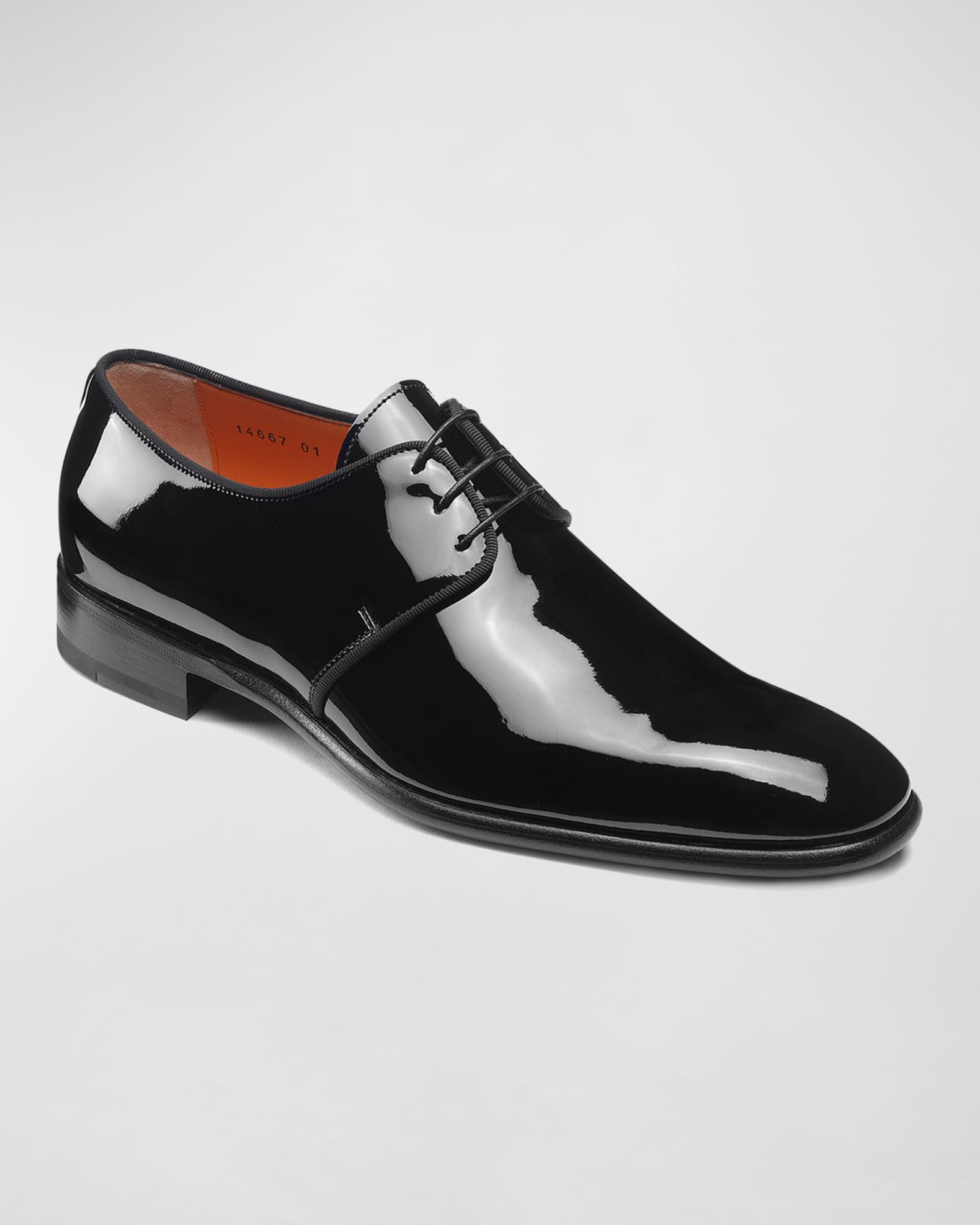 Santoni Men's Isogram Patent Leather Derby Shoes | Neiman Marcus