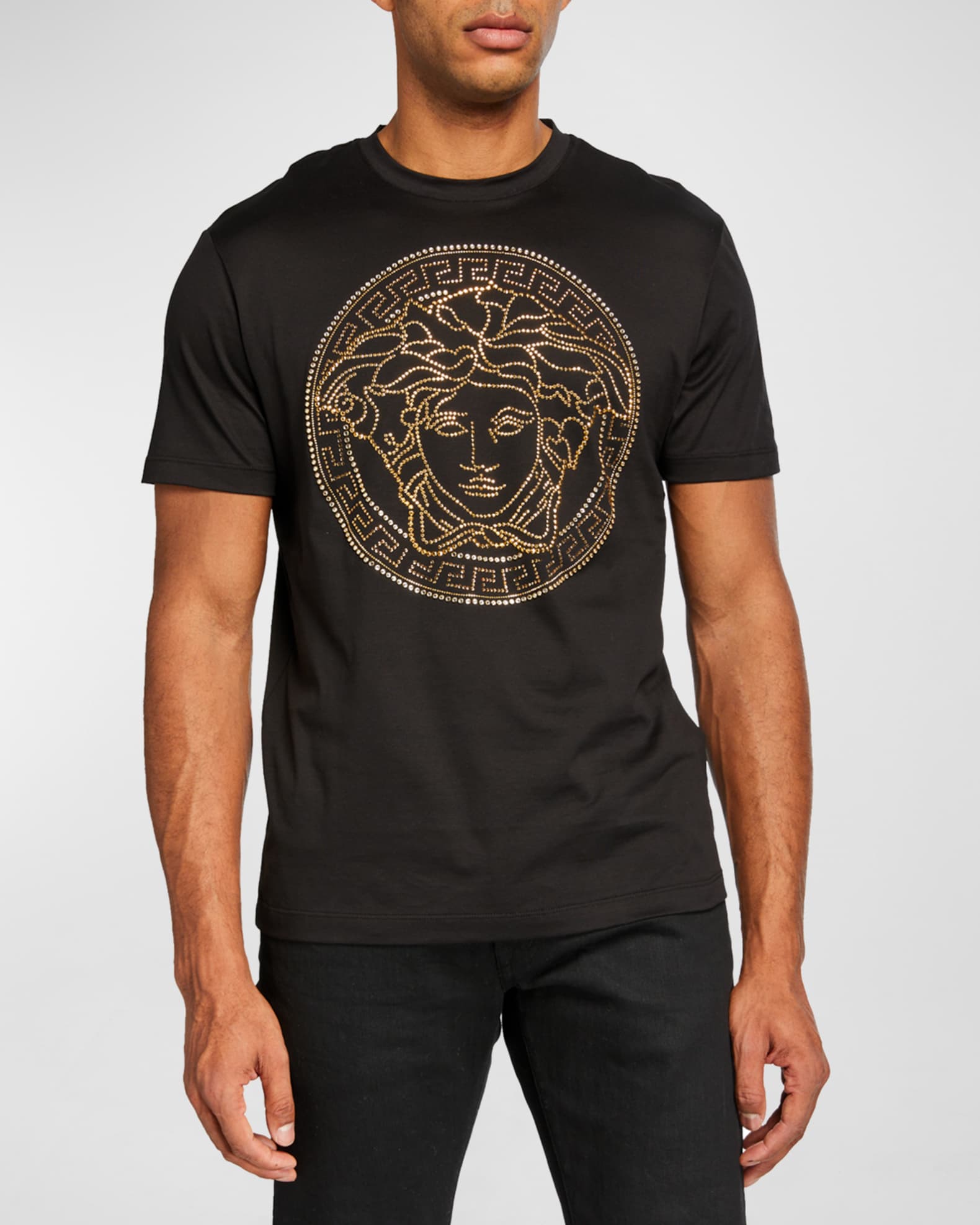 Versace Men's Beaded Medusa T-Shirt, Black, Men's, Large