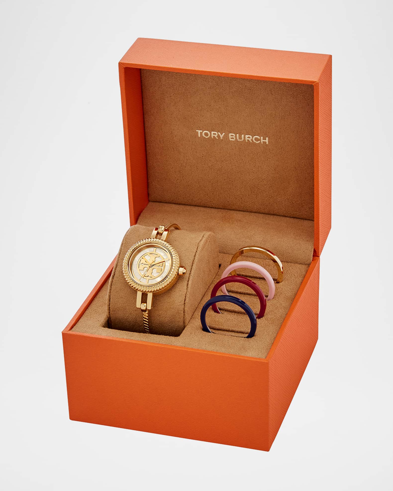 27mm Reva Bangle Watch Gift Set w/ Top Rings, Gold