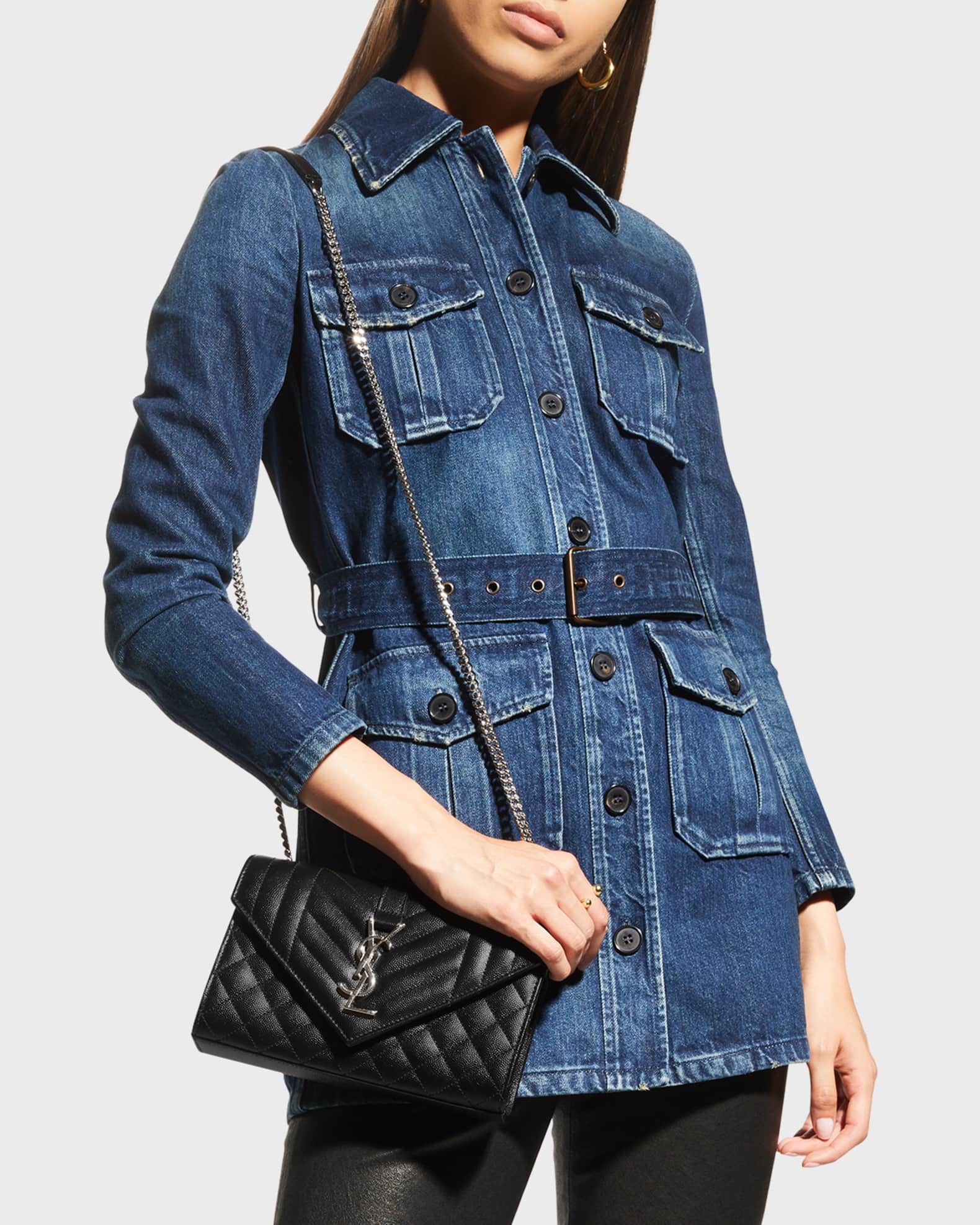 Saint Laurent Envelope Triquilt Small YSL Shoulder Bag in Grained Leather Neiman Marcus