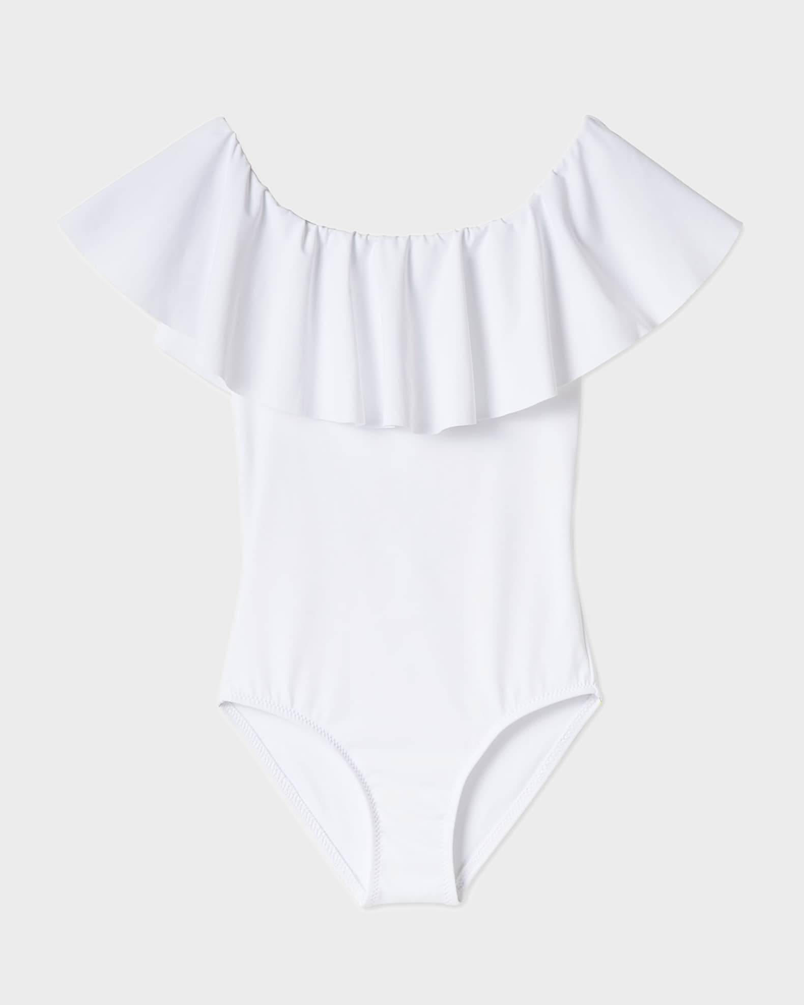White ruffle one piece swimsuit discount