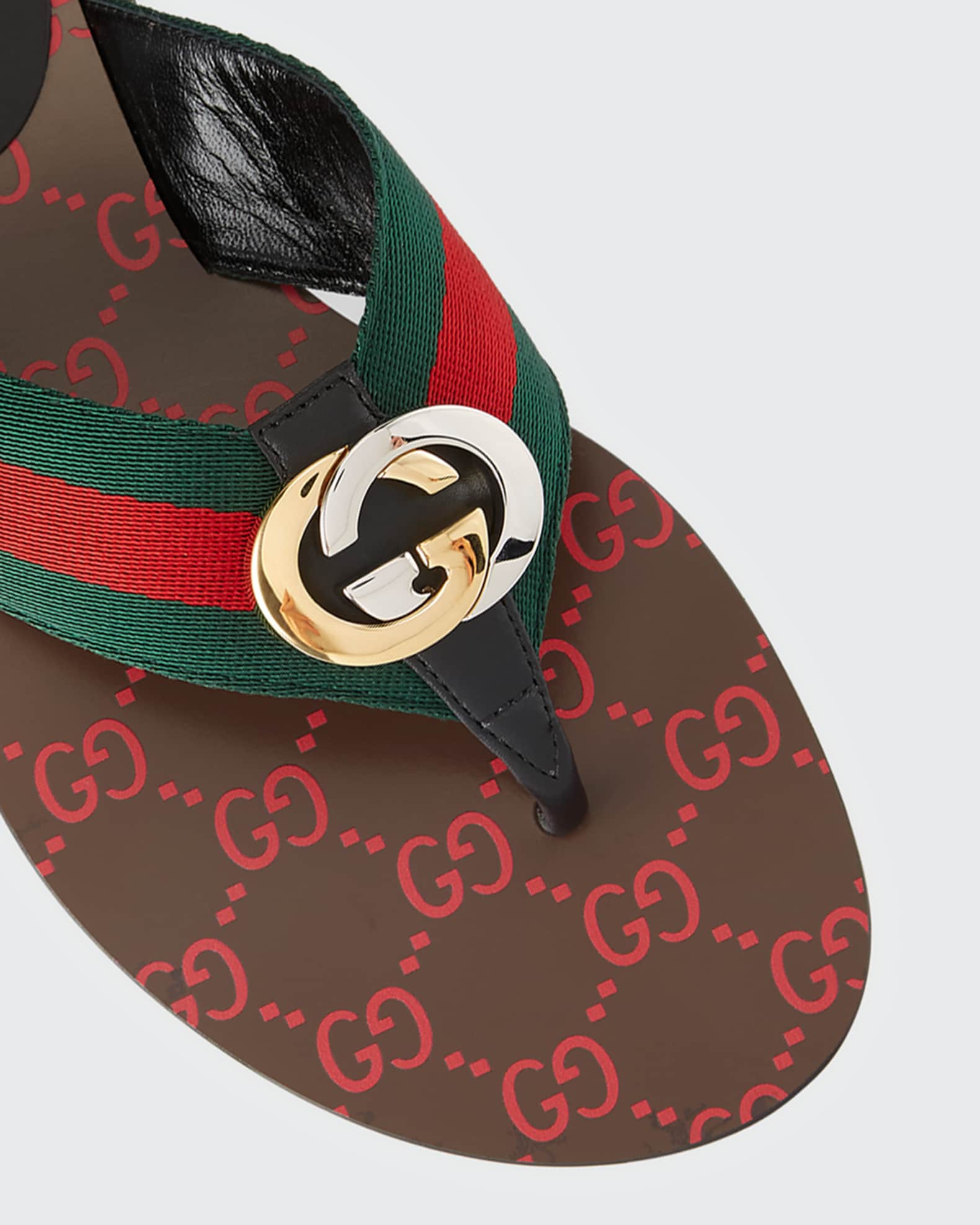 Gucci Kika GG Web Flip Flop in Green/Red/Black